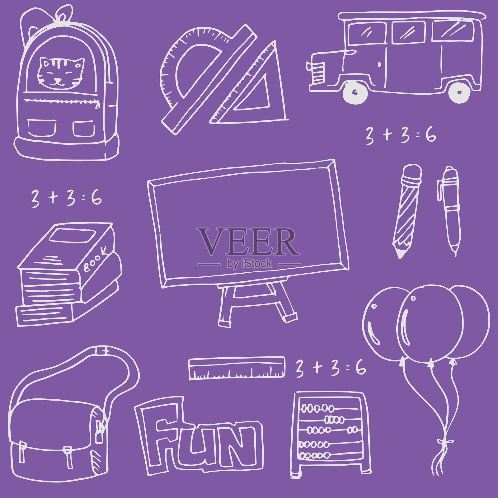 紫色背景的学校教育涂鸦插画图片素材