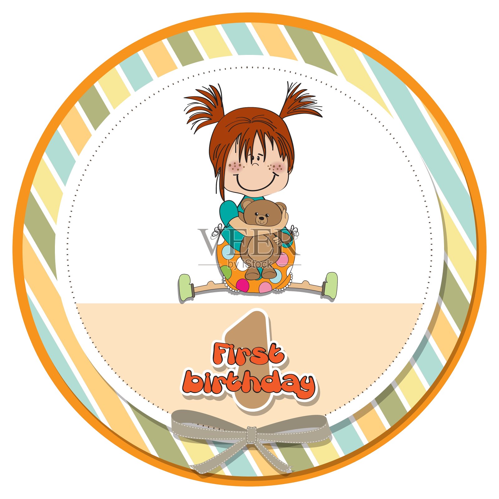 小女孩的一岁生日设计元素图片