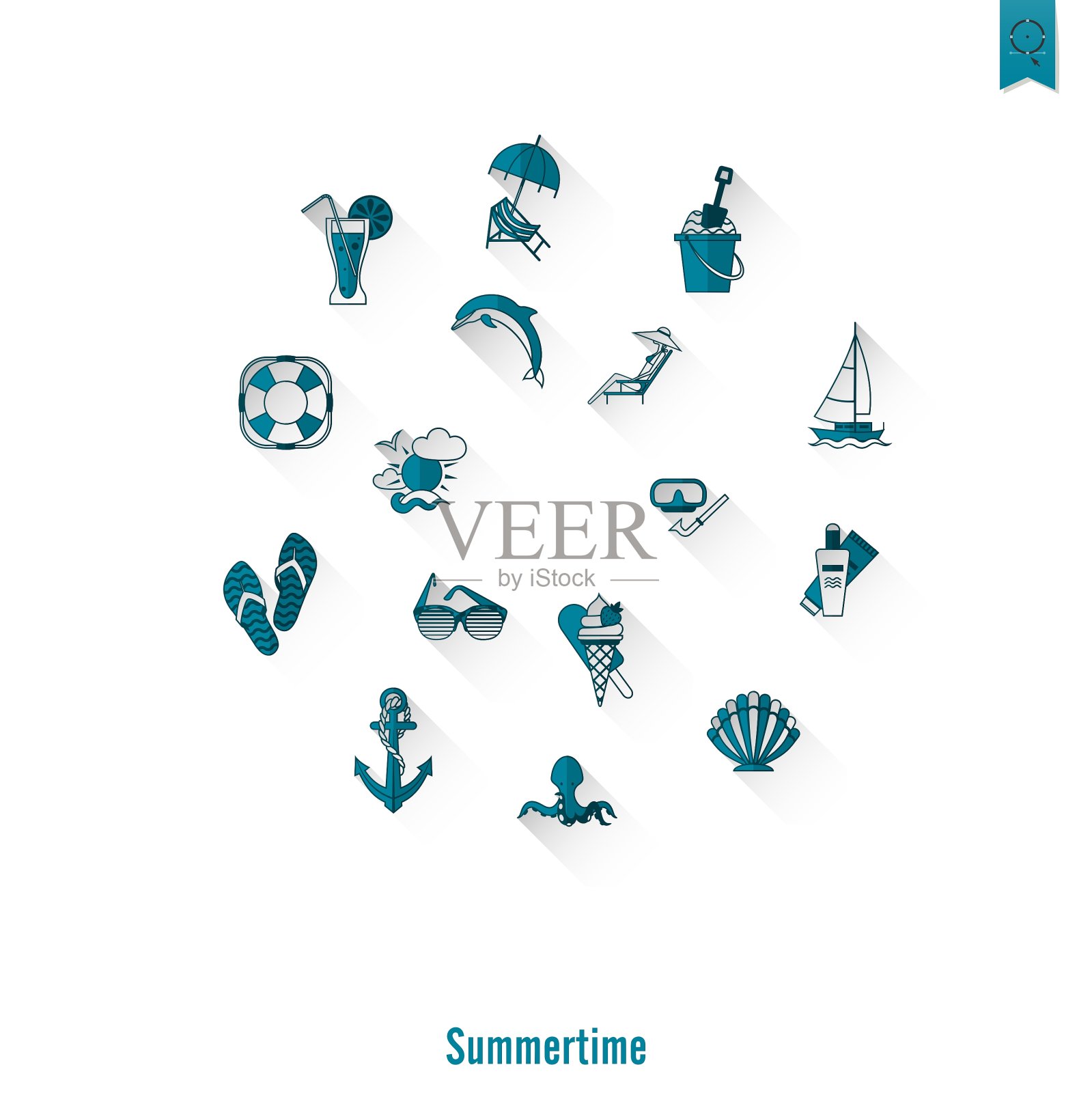 夏季和海滩简单的平面图标图标素材