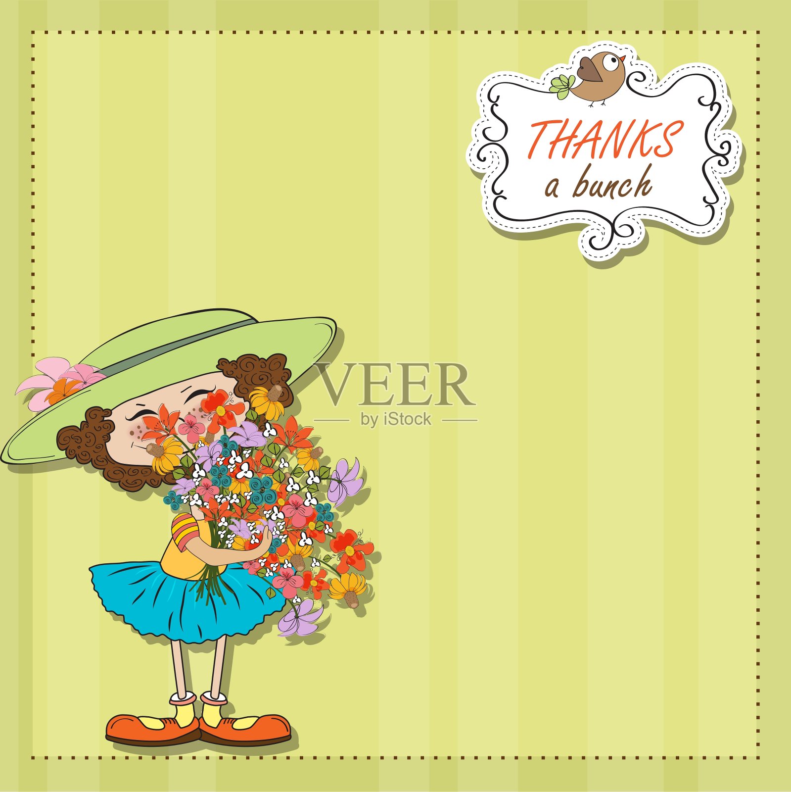 拿着一束花的有趣女孩设计模板素材