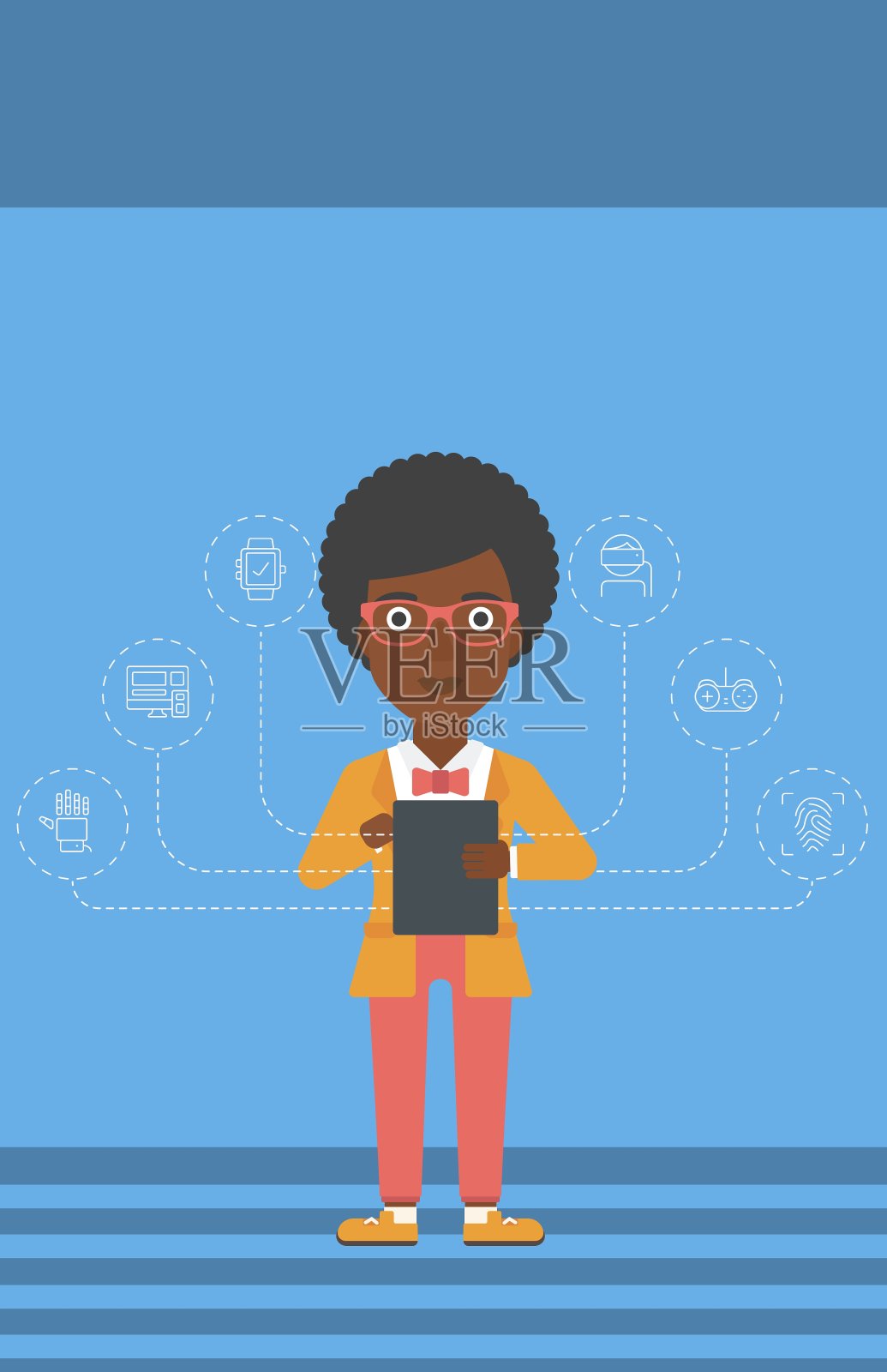 手持平板电脑的女子插画图片素材