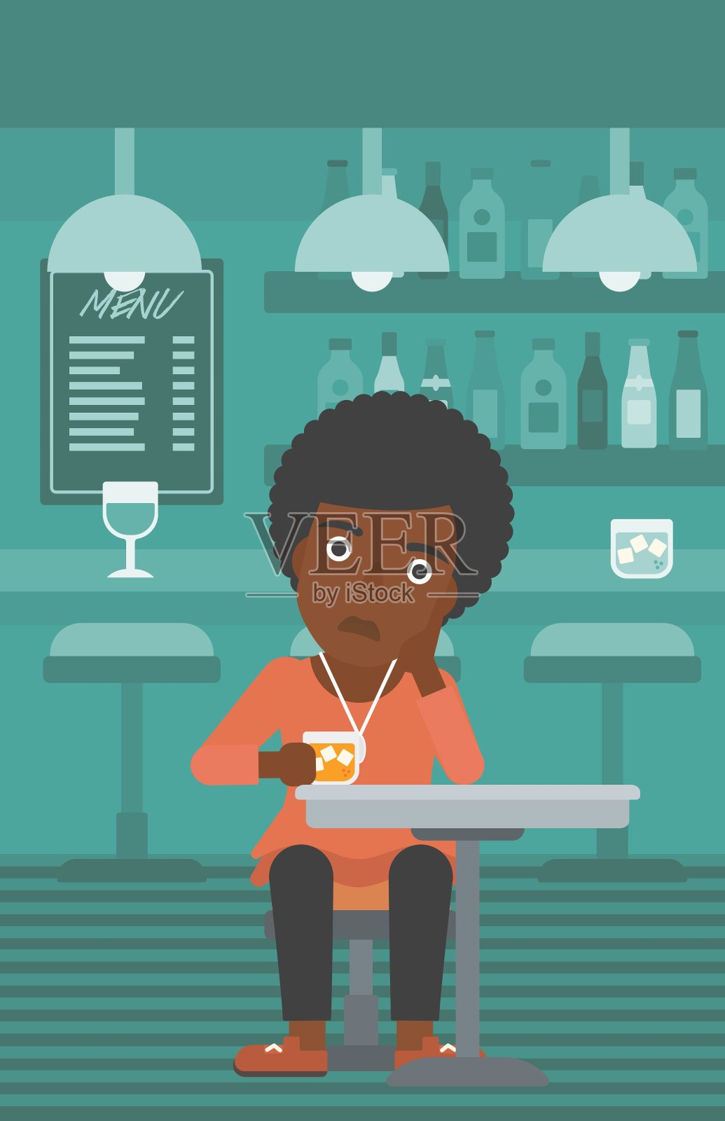 坐在酒吧里的女人插画图片素材