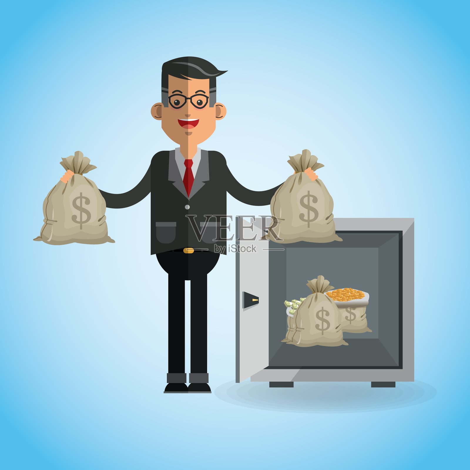 钱在蓝色的背景设计插画图片素材