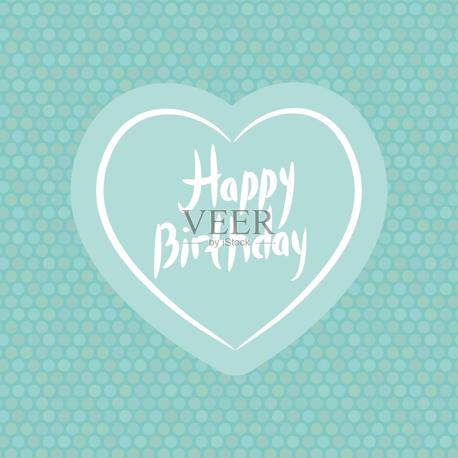 生日快乐，蓝色圆点上的白色心插画图片素材