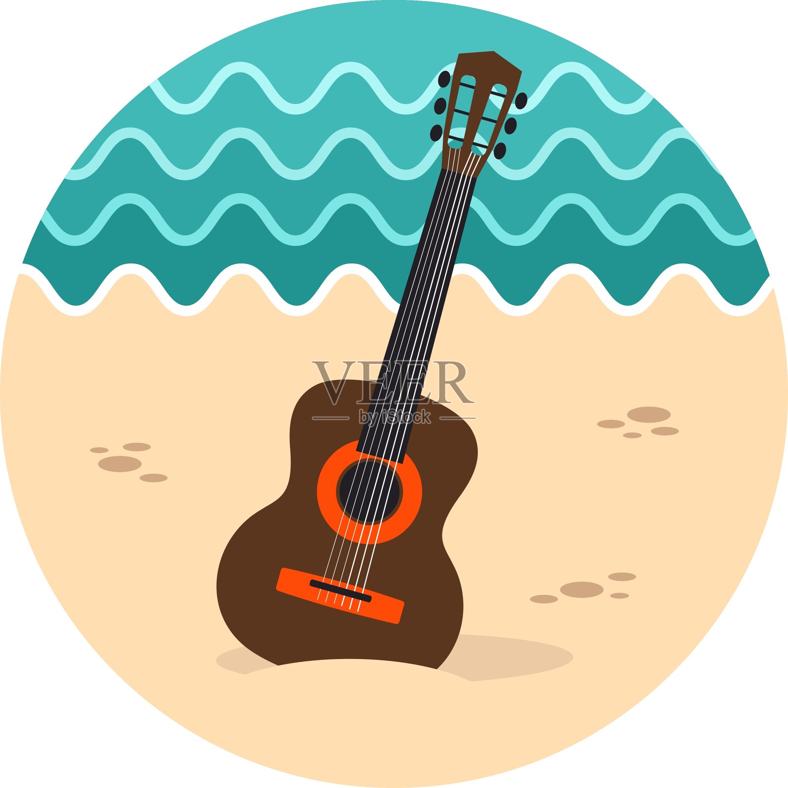 吉他海滩图标暑假插画图片素材