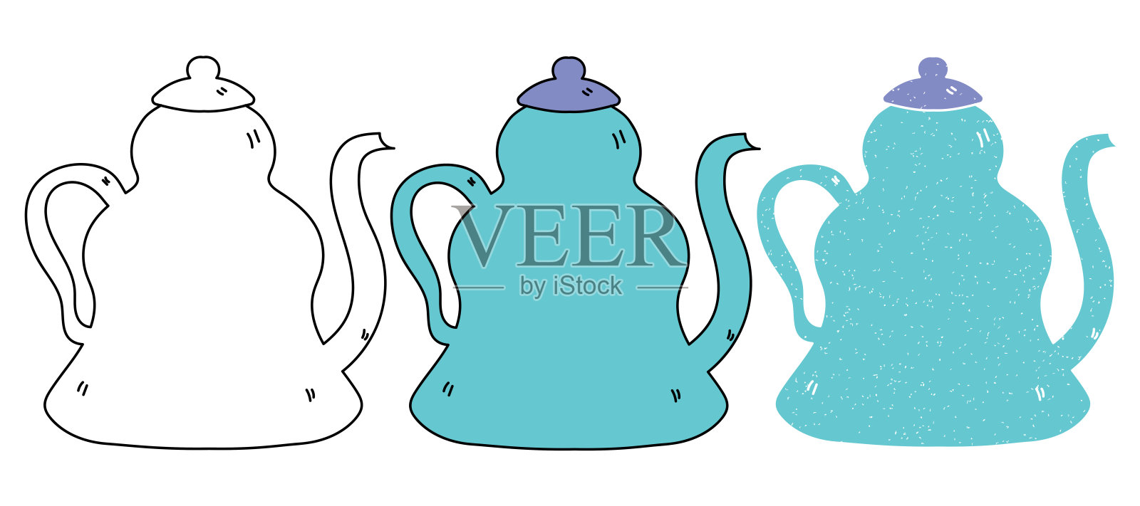 水壶手绘矢量设计。黑白颜色插画图片素材
