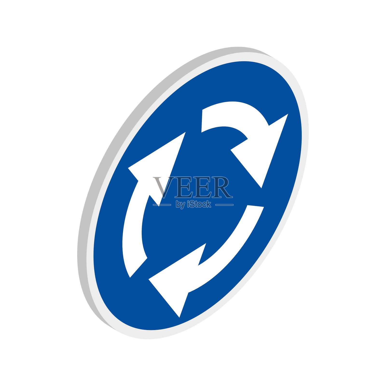 蓝色圆形道路标志与白色箭头图标图标素材