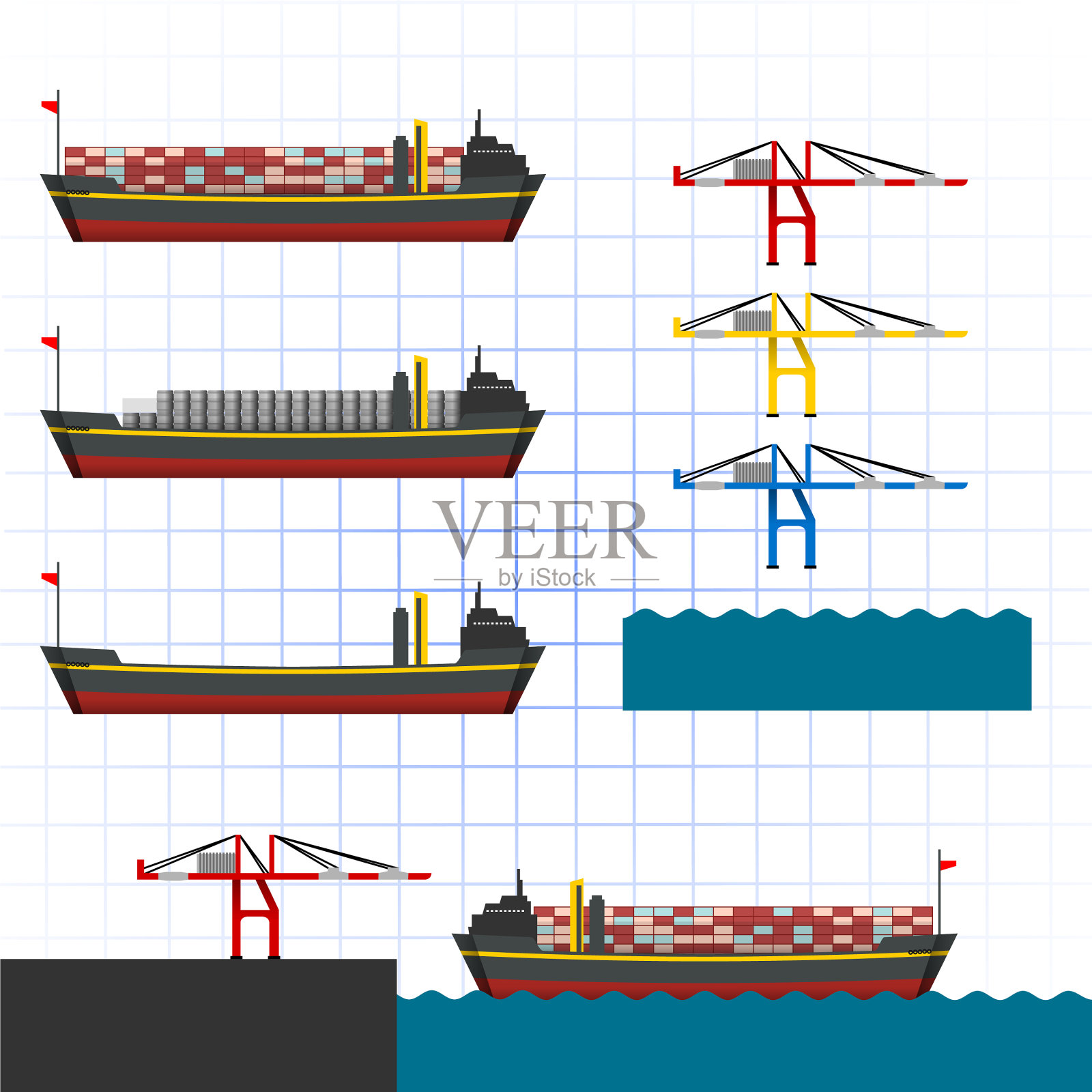 带起重机的集装箱船插画图片素材