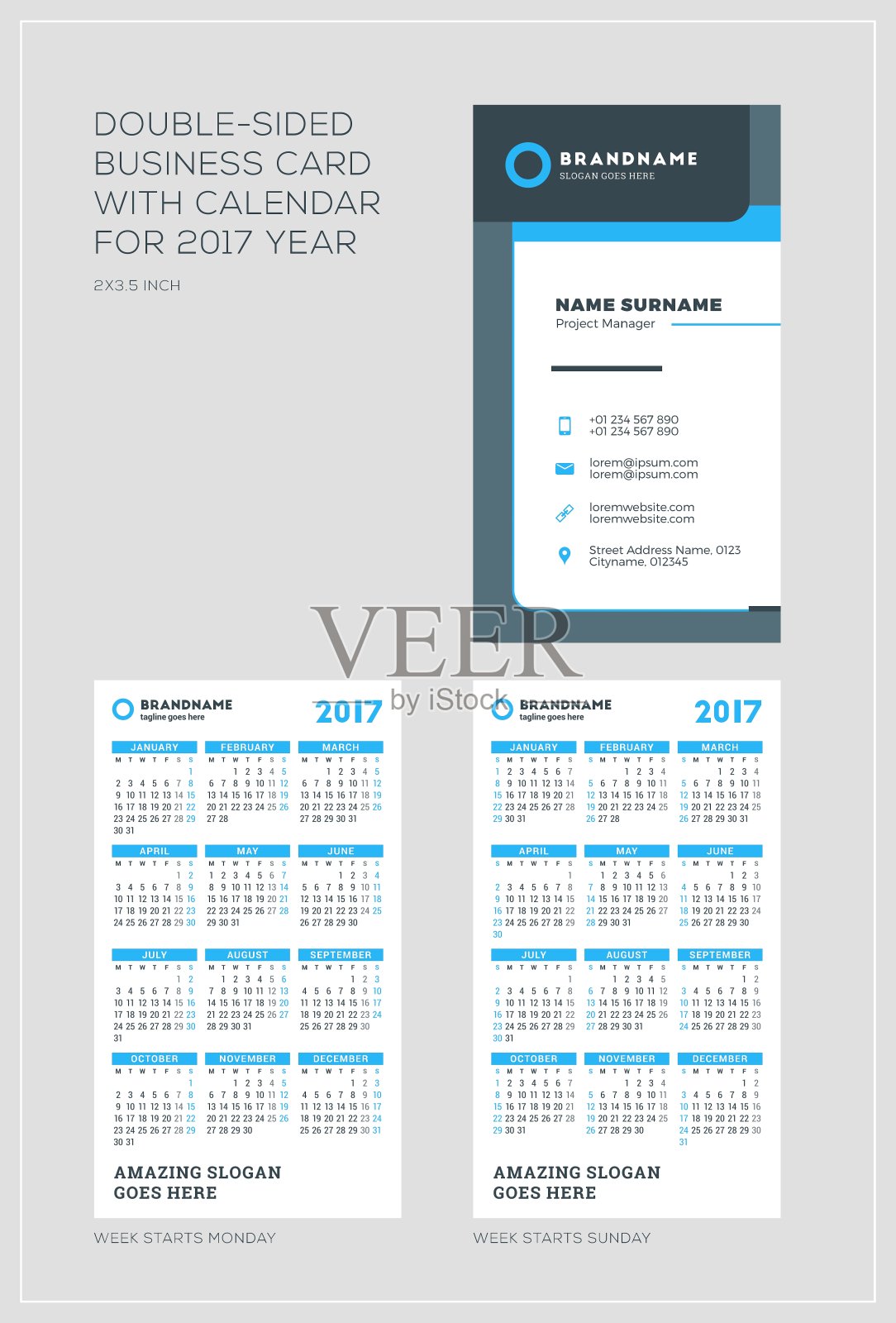 双面垂直名片模板用插画图片素材