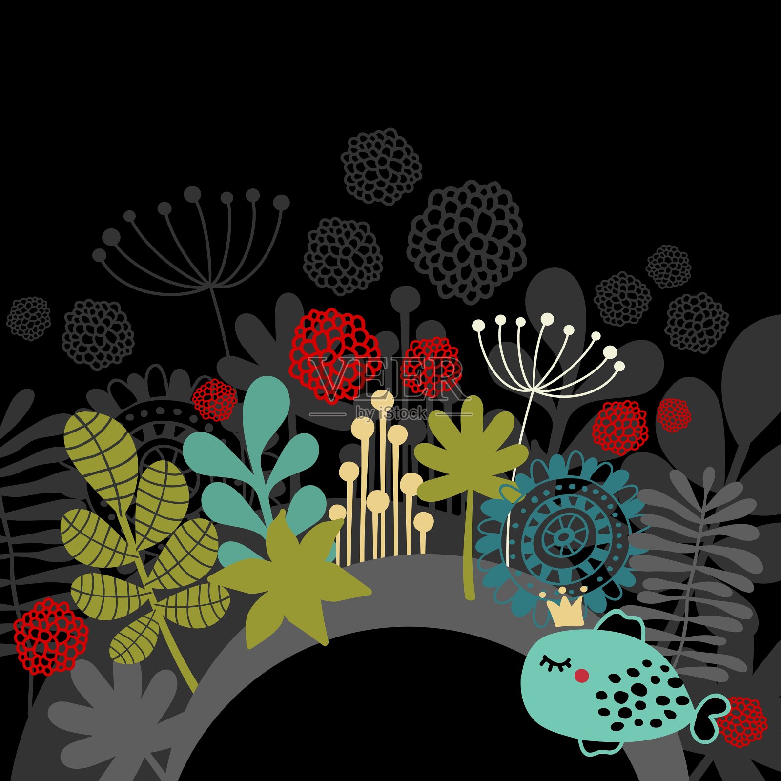 半圆形横幅上有奇异的植物插画图片素材