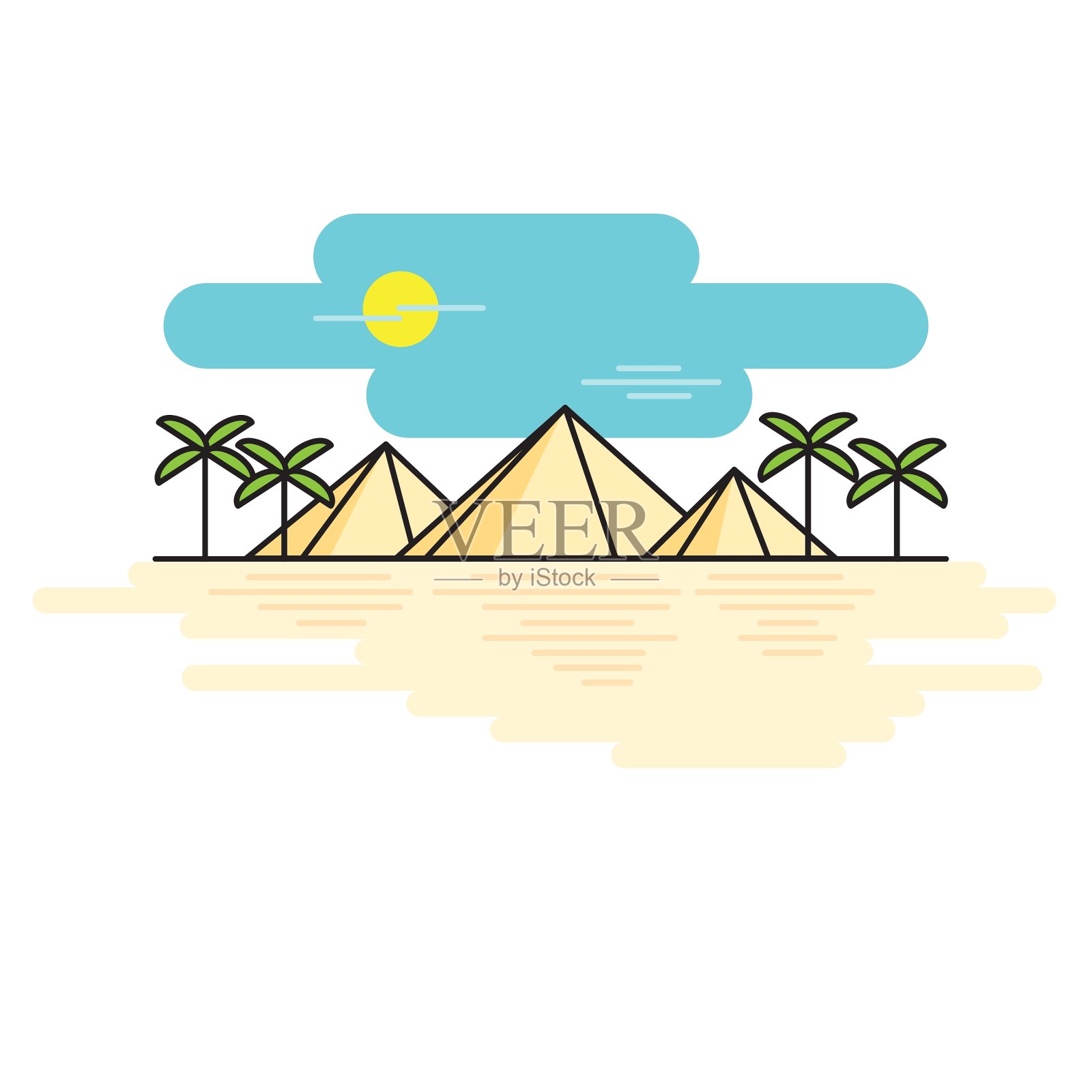 埃及金字塔式线条平坦设计元素图片