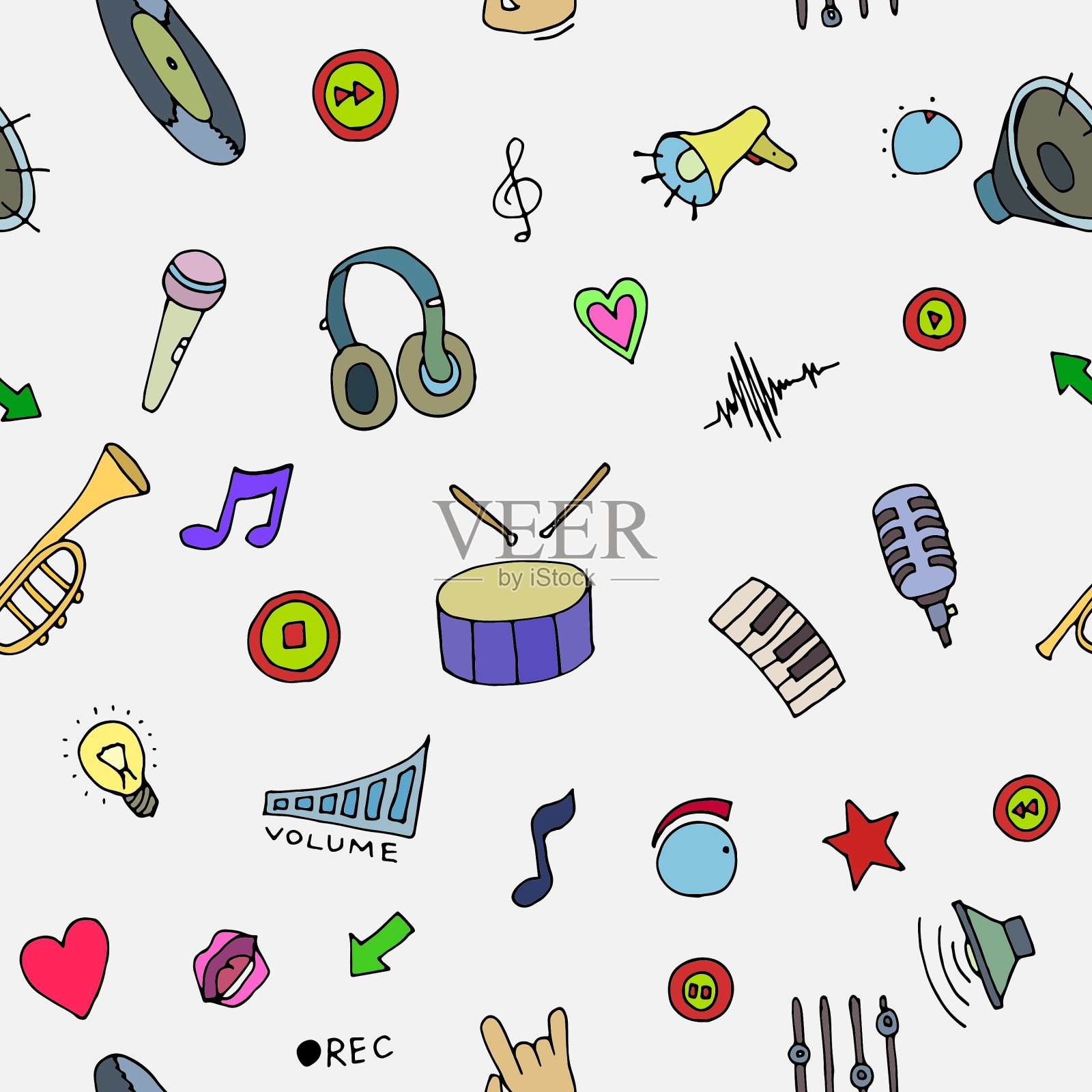 音乐涂鸦符号无缝图案插画图片素材