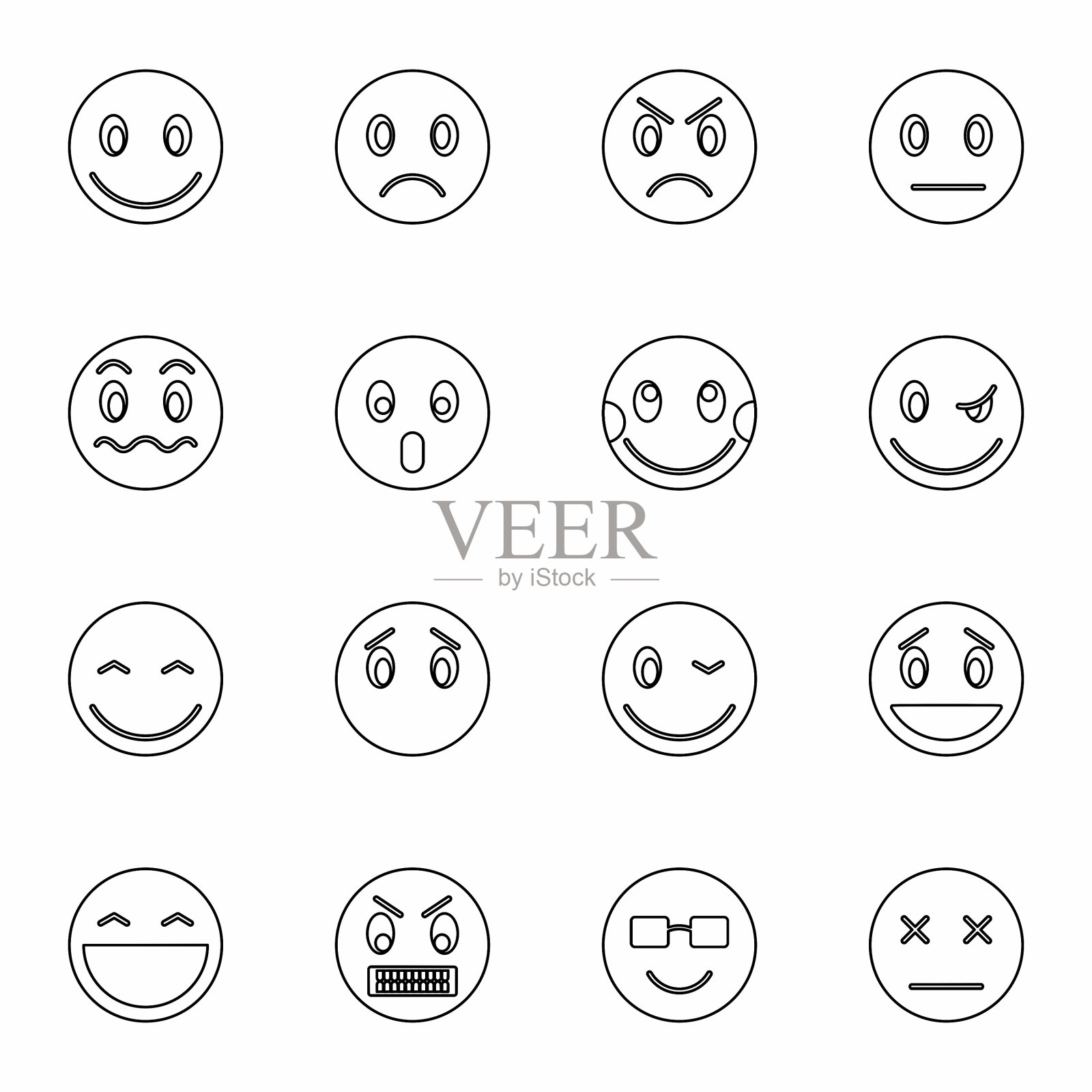 表情符号图标设置细线风格图标素材