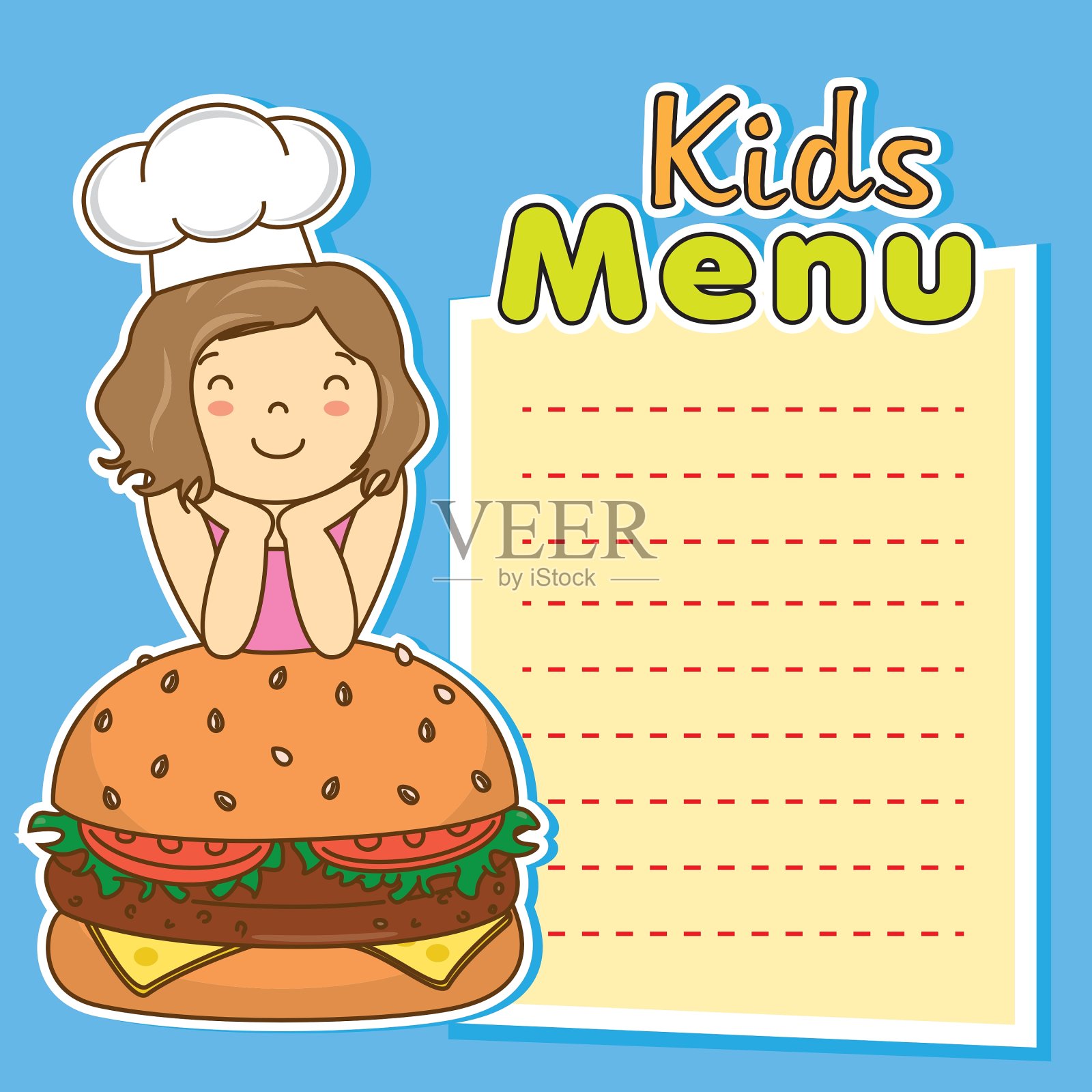 汉堡的女孩插画图片素材