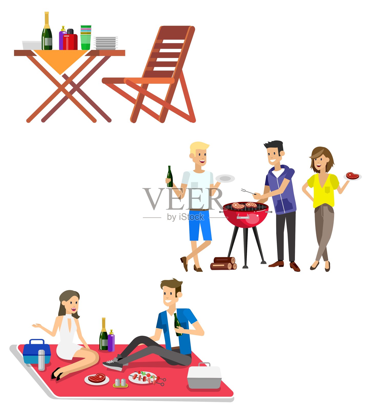 家庭野餐烧烤派对食物和烧烤设计元素图片