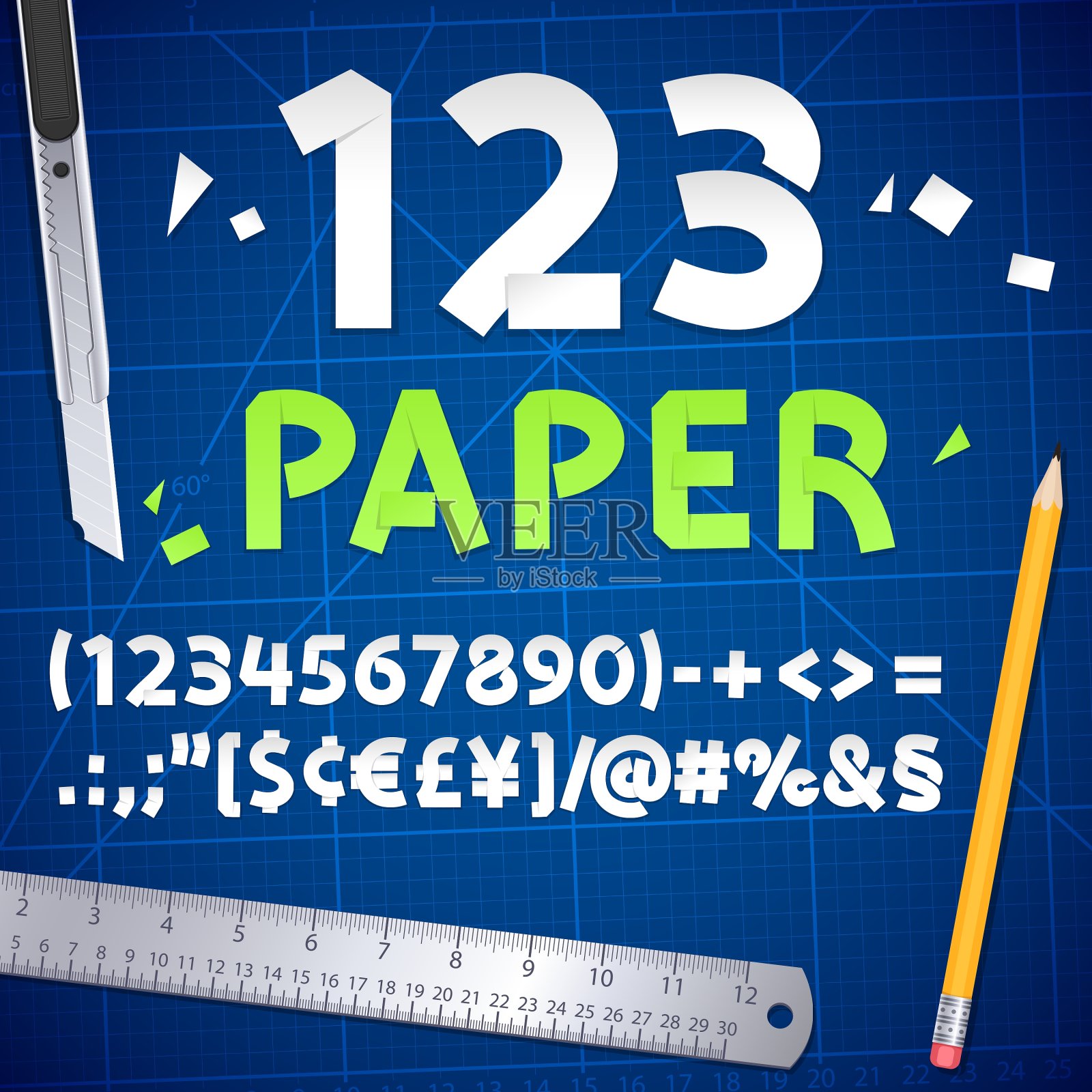 剪纸数字和设备集插画图片素材