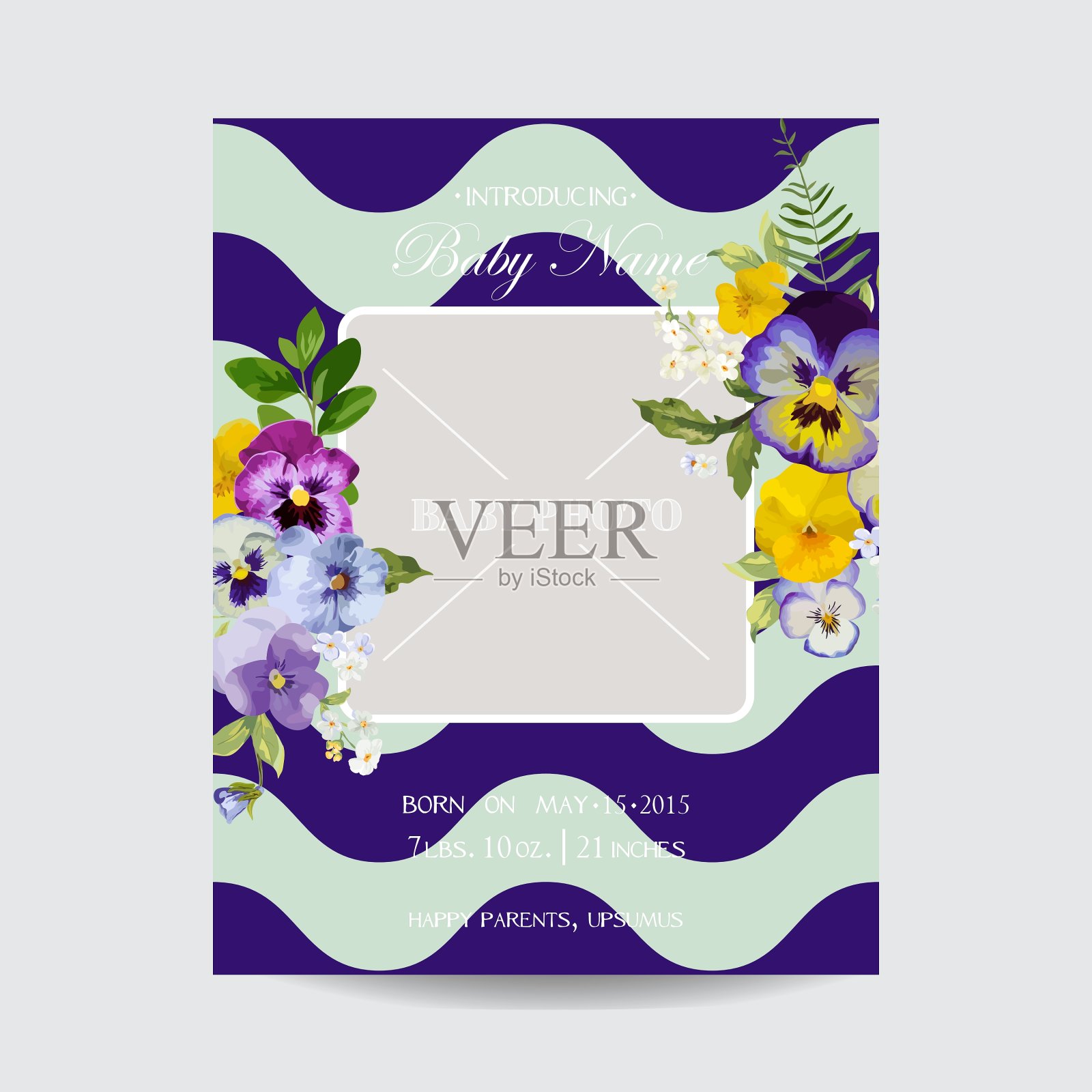 婴儿出生卡和相框设计模板素材