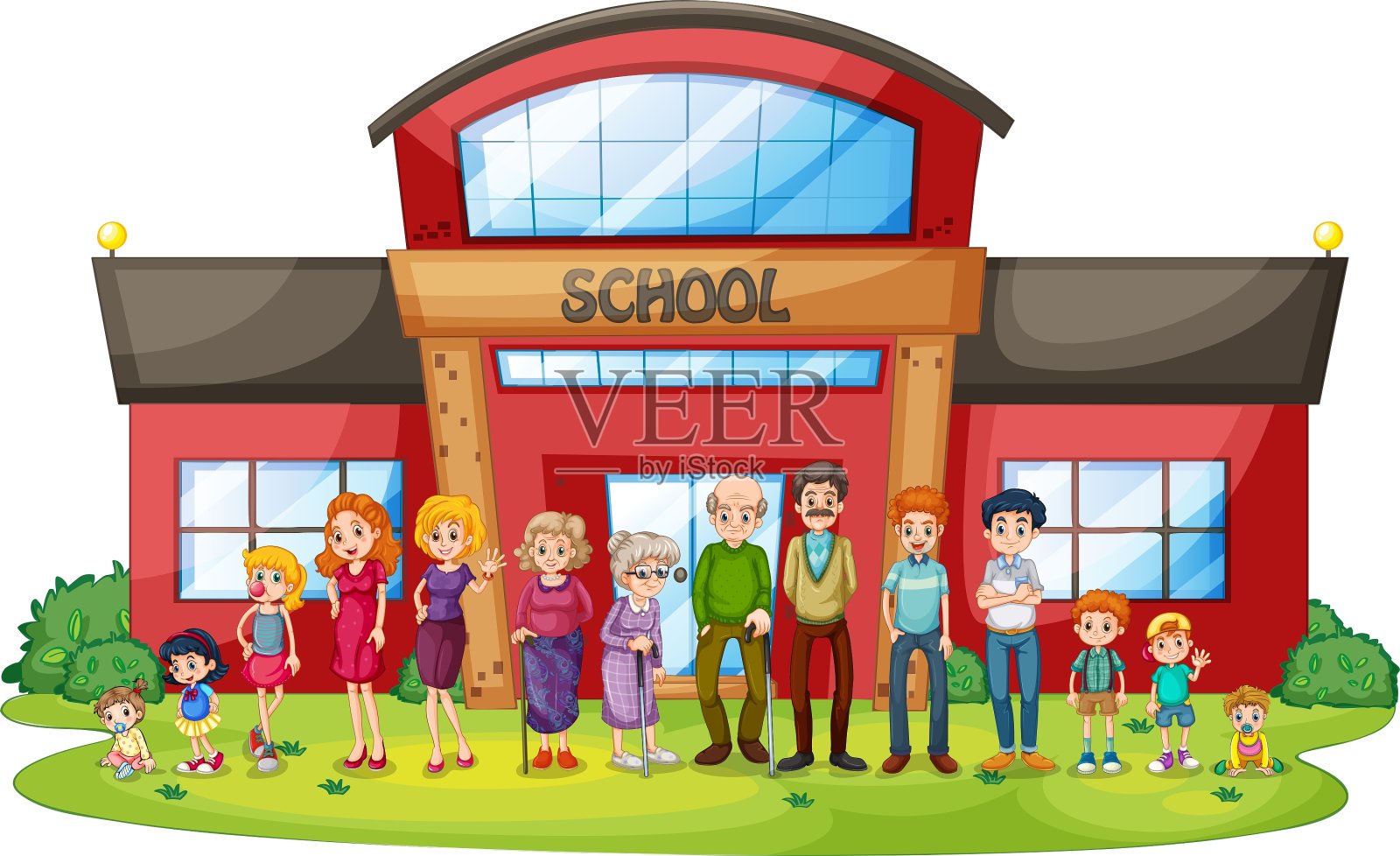 一个大家庭在教学楼前设计元素图片