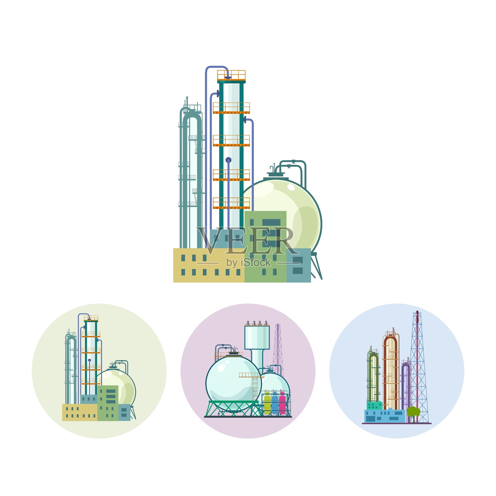 设置化工厂的图标插画图片素材