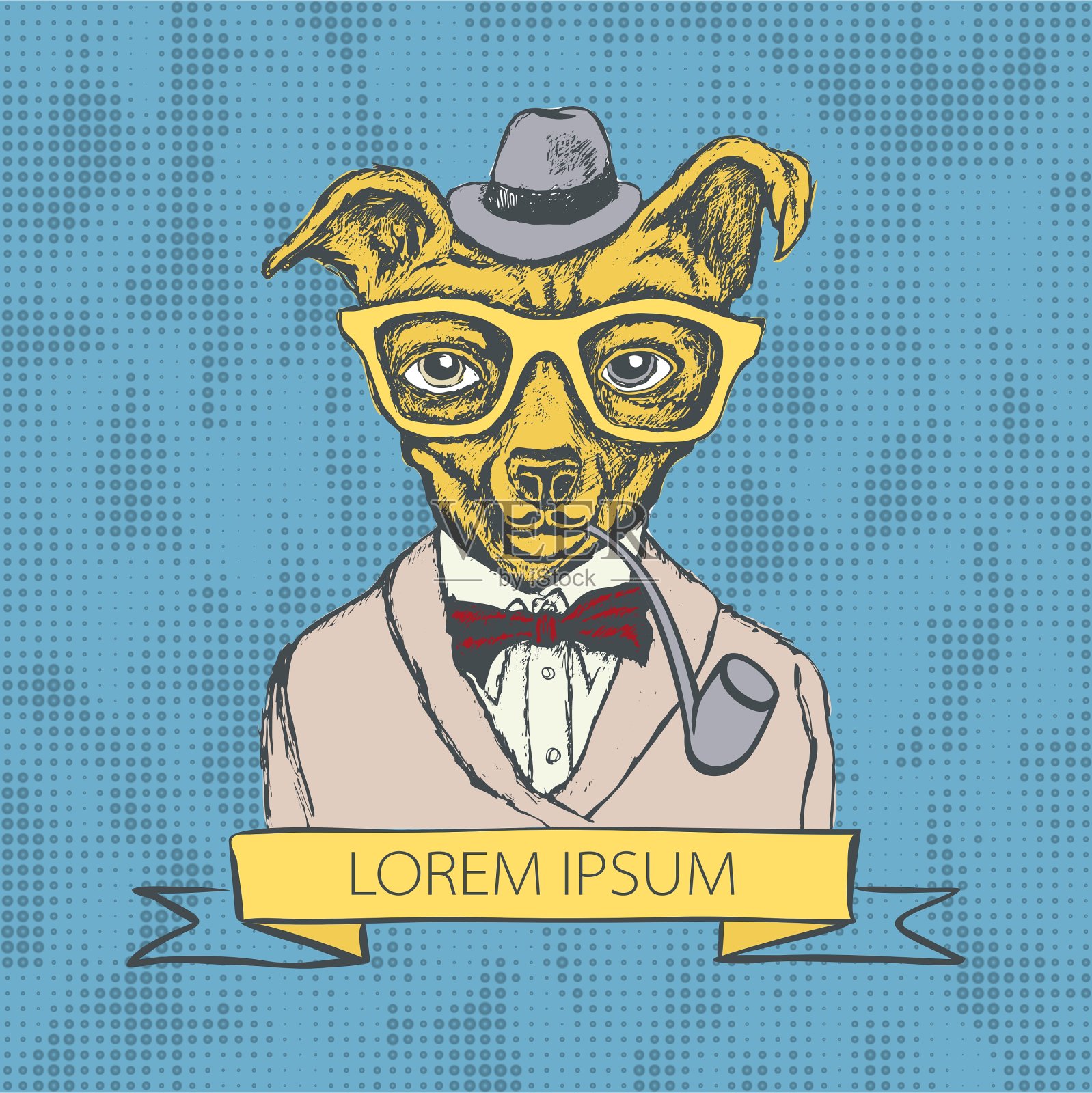 手绘时尚狗潮插画图片素材