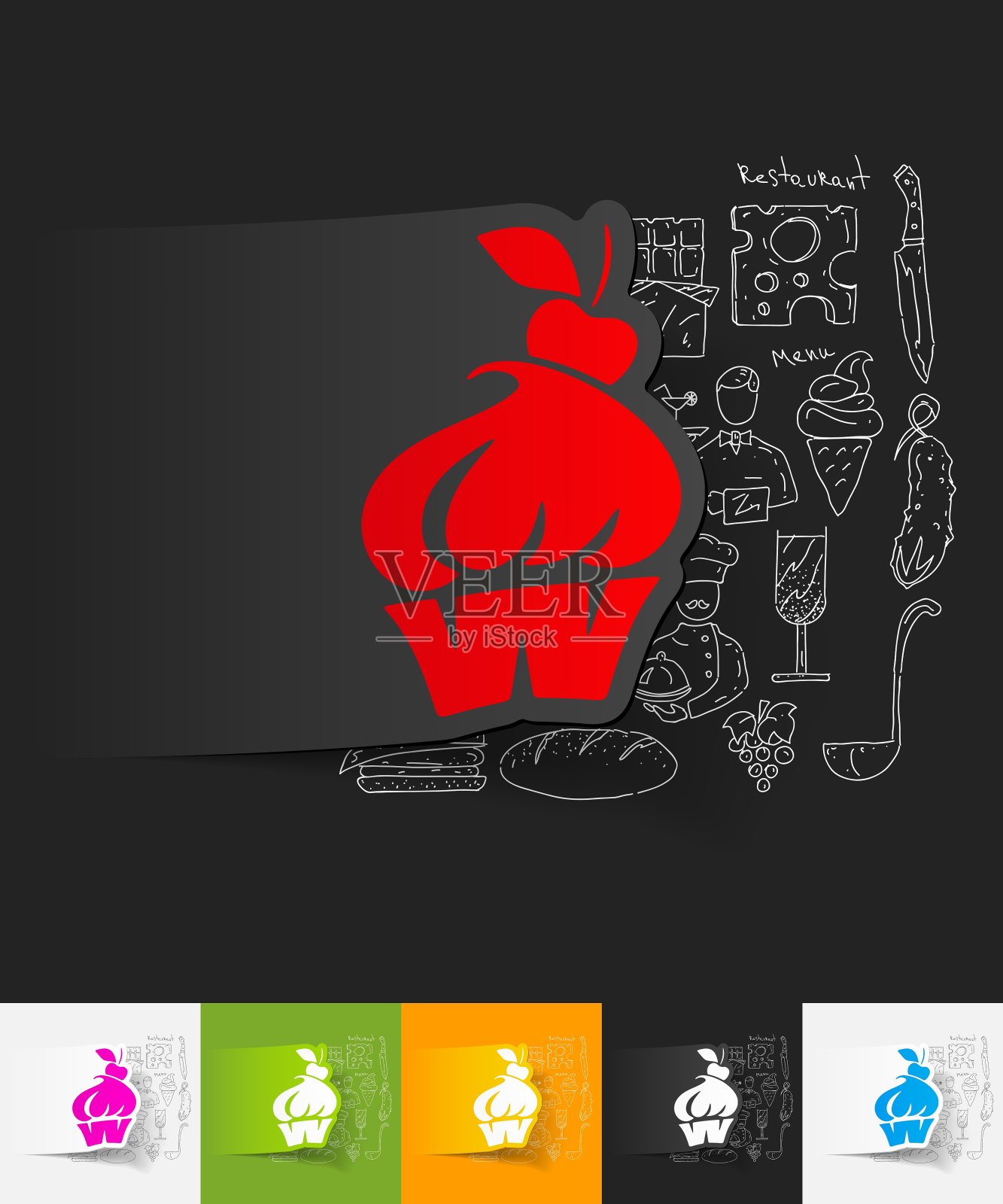 蛋糕纸贴纸与手绘元素插画图片素材