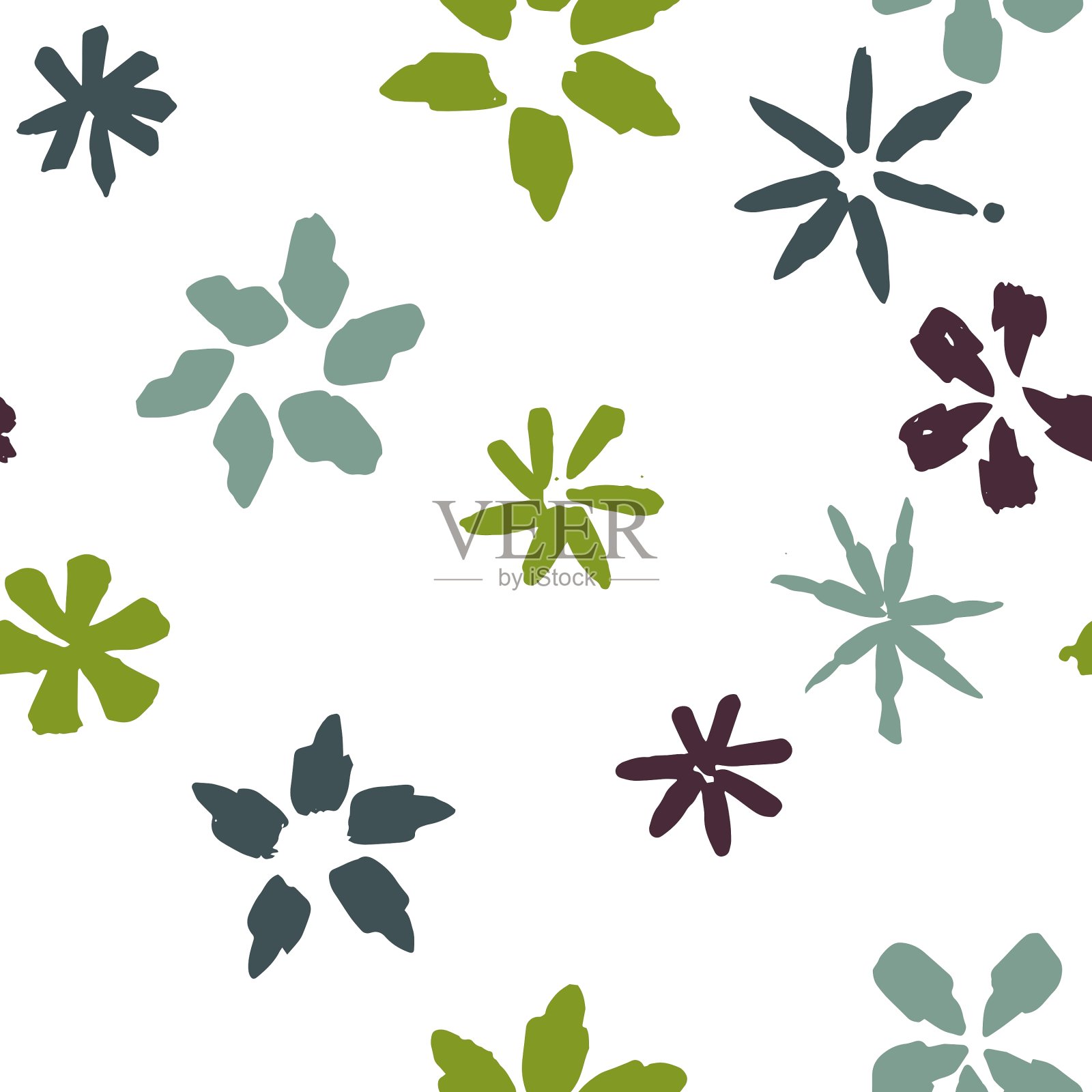 抽象无缝图案与花和插画图片素材