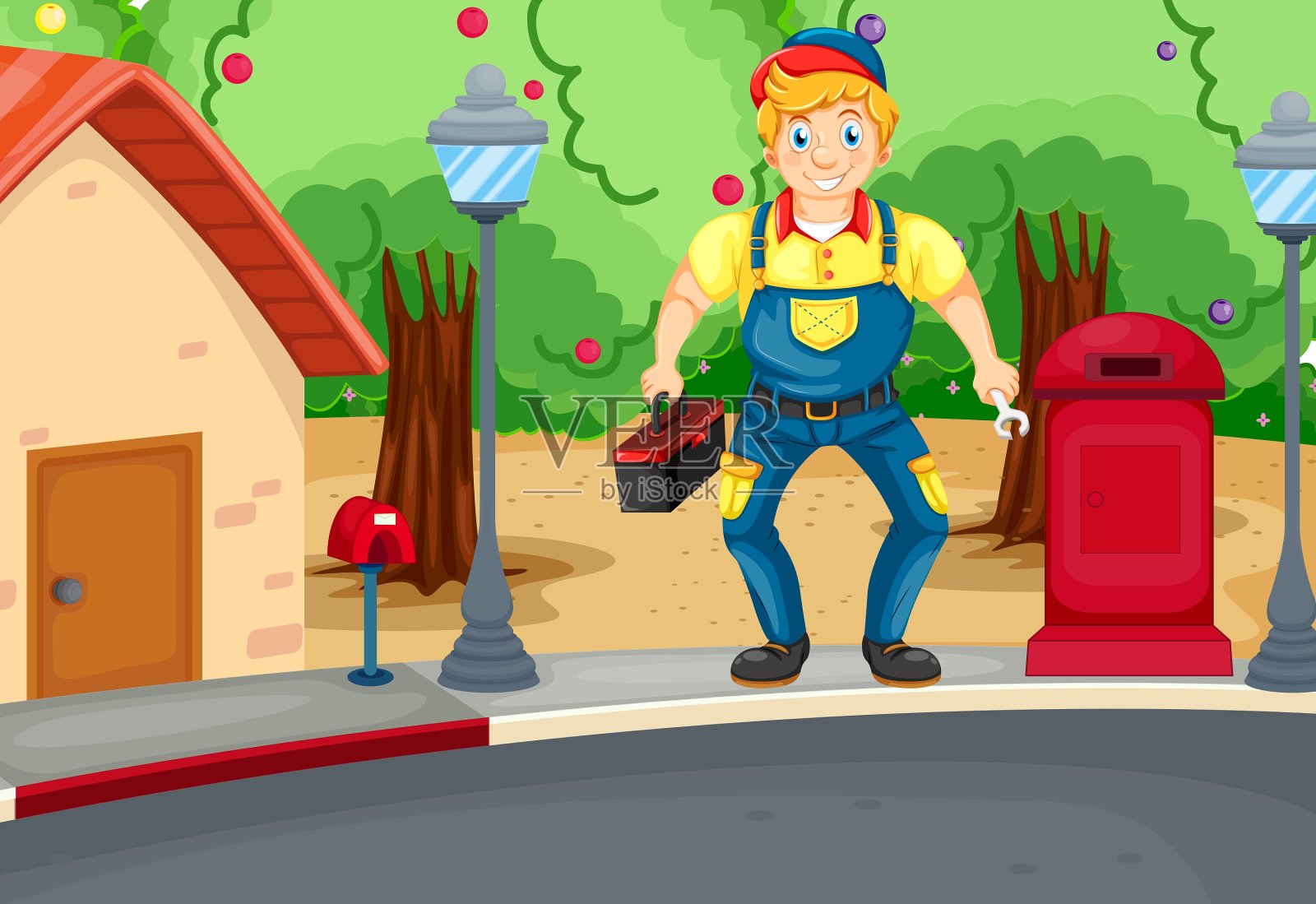 一个微笑的机械师插画图片素材