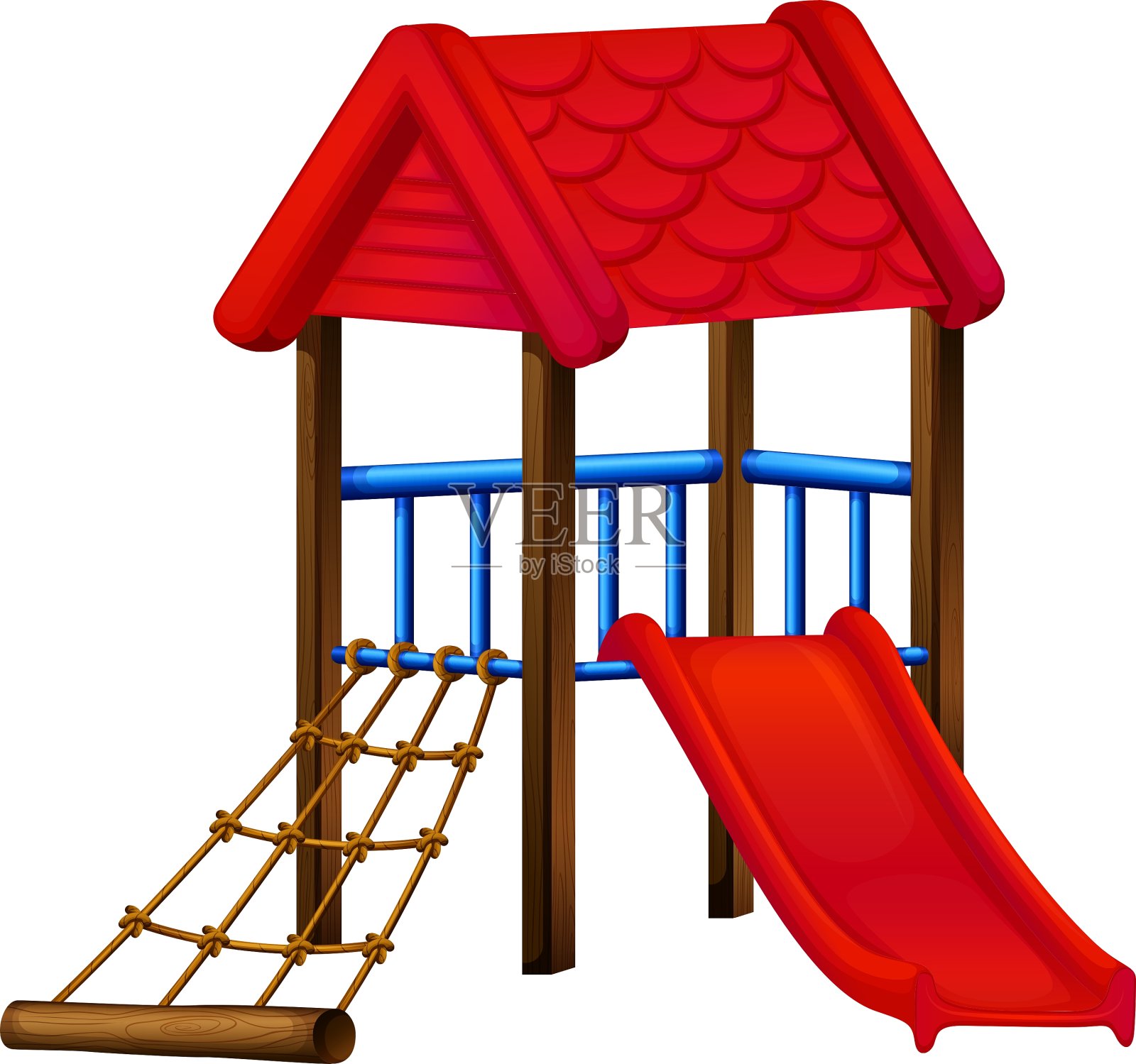 公园里的一个有滑梯的玩具屋插画图片素材