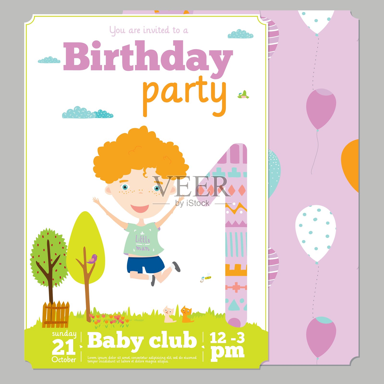 生日派对邀请卡模板与可爱设计模板素材