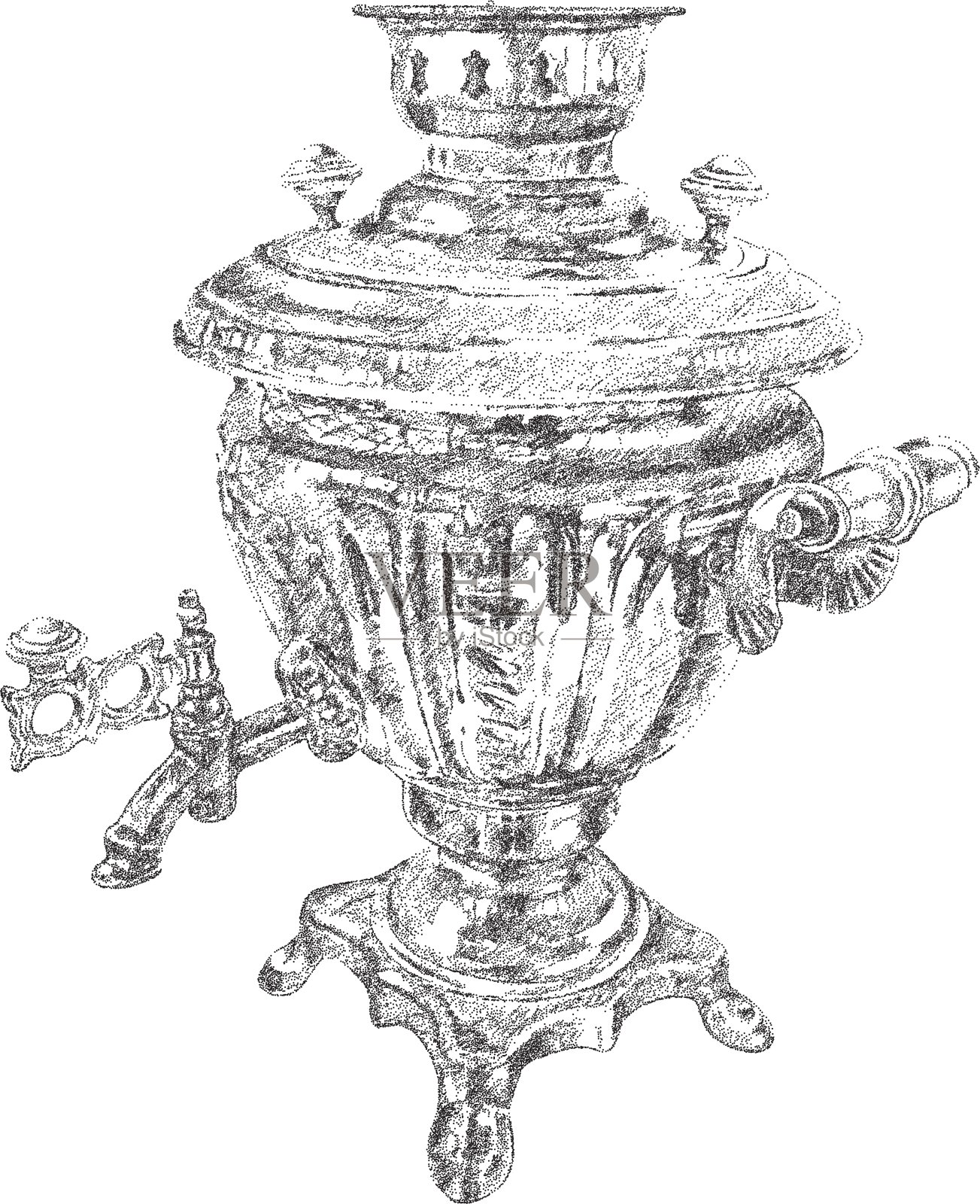 俄罗斯茶炊手绘虚线图设计元素图片