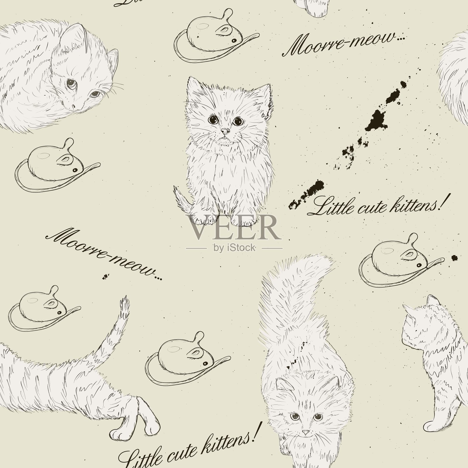 小猫的无缝纹理插画图片素材