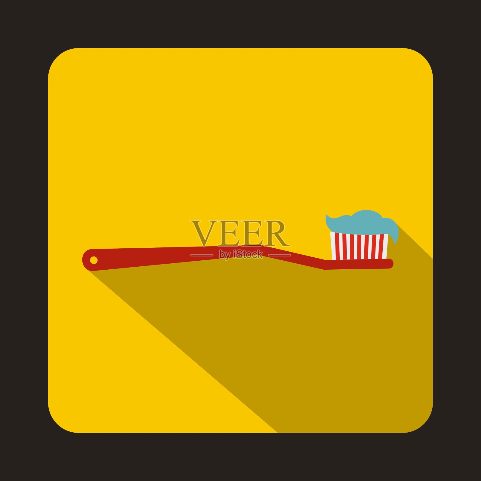 红色牙刷图标在平面风格插画图片素材