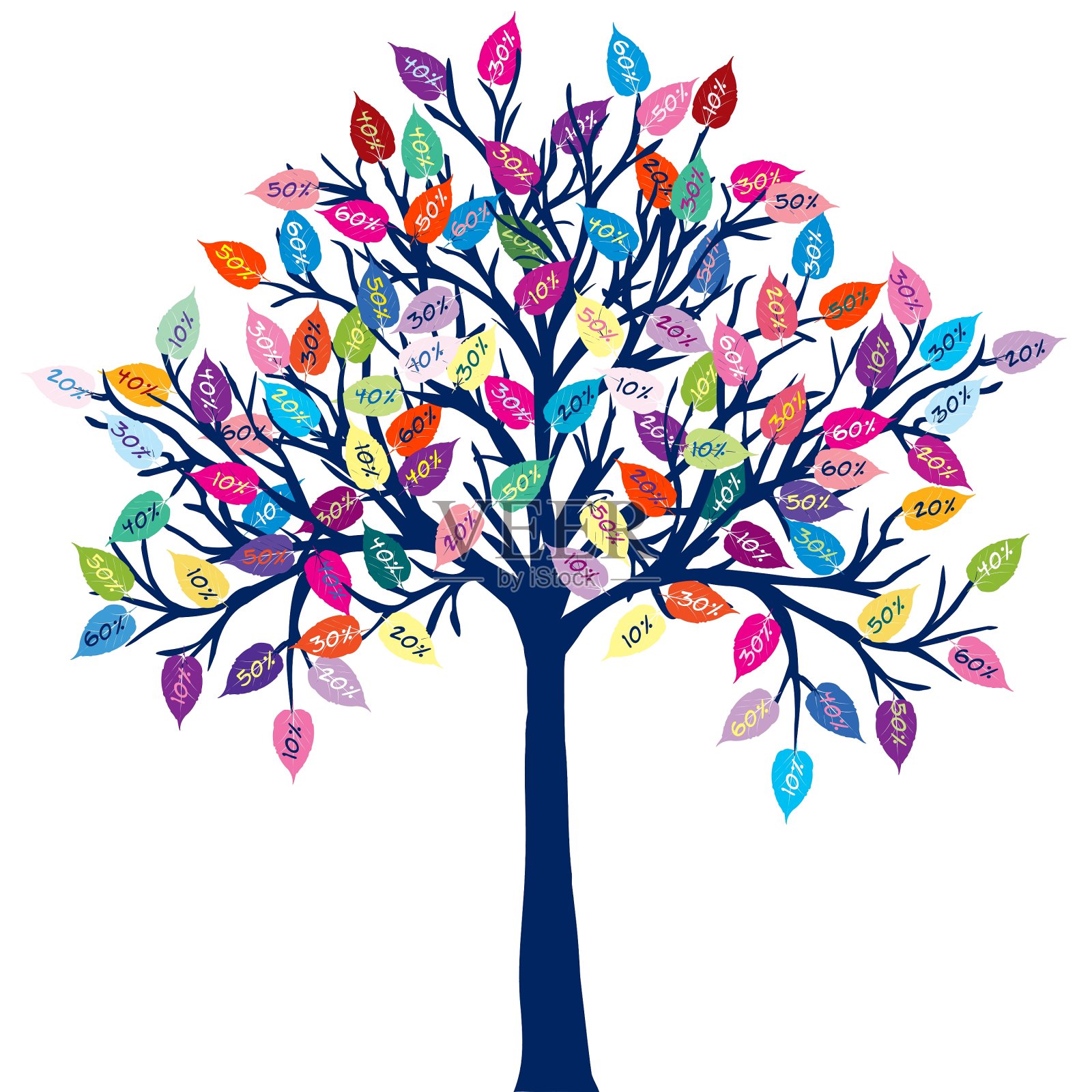 彩色的树与折扣的叶子设计元素图片