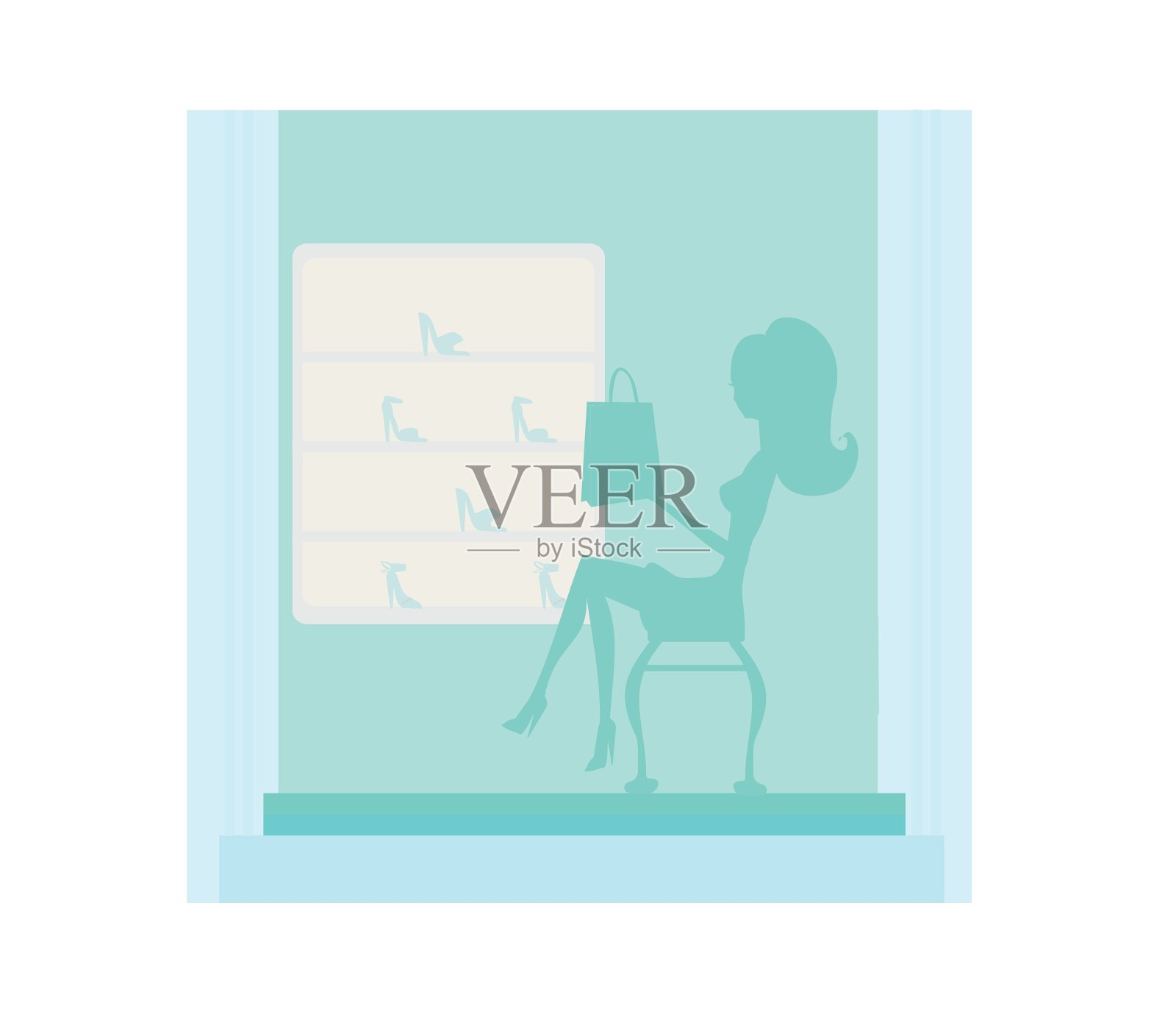 时尚女孩剪影购物在鞋店插画图片素材