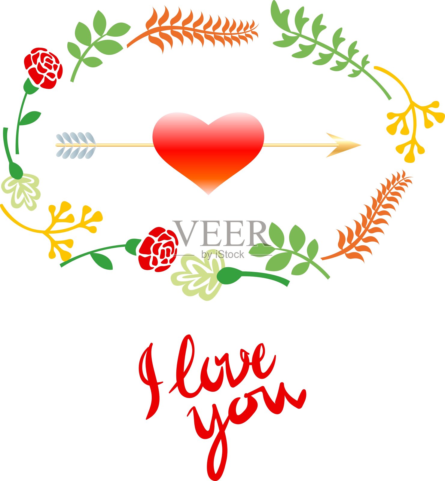 婚礼用鸟、心、箭、丝带设计元素图片