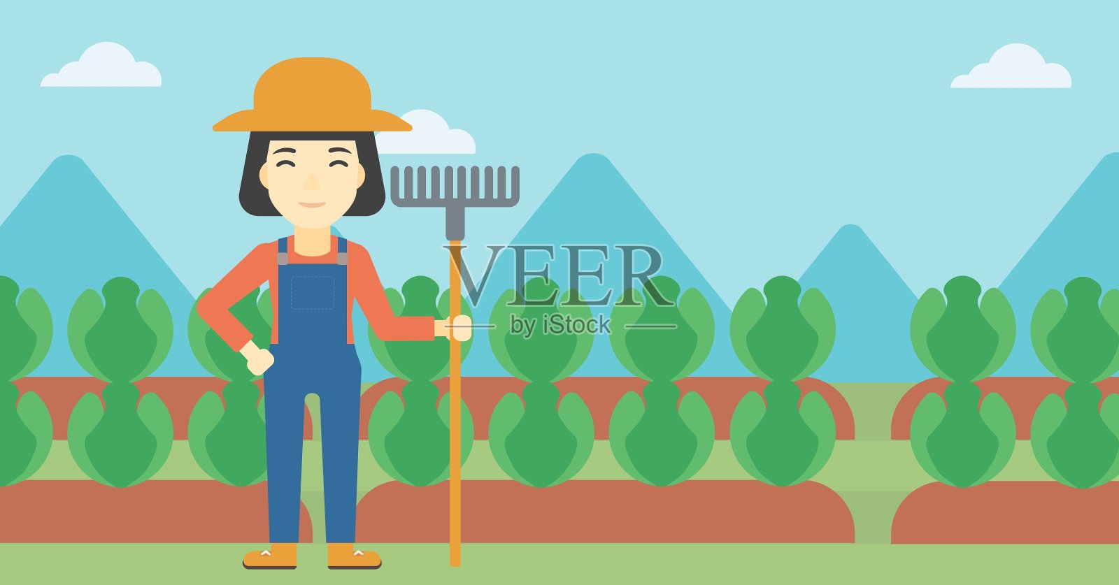 带耙的女农民插画图片素材