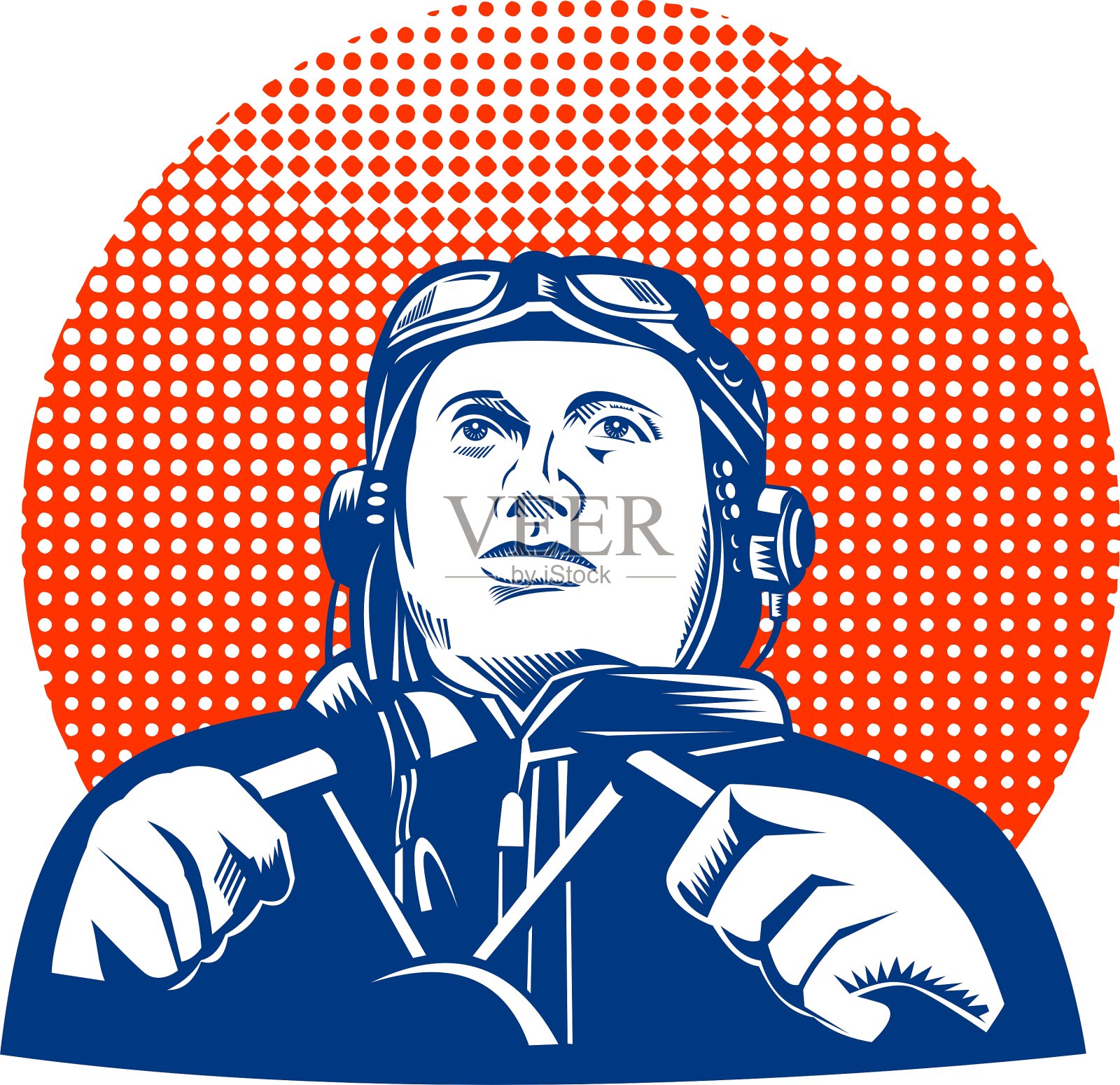 二战飞行员飞行员复古版插画图片素材