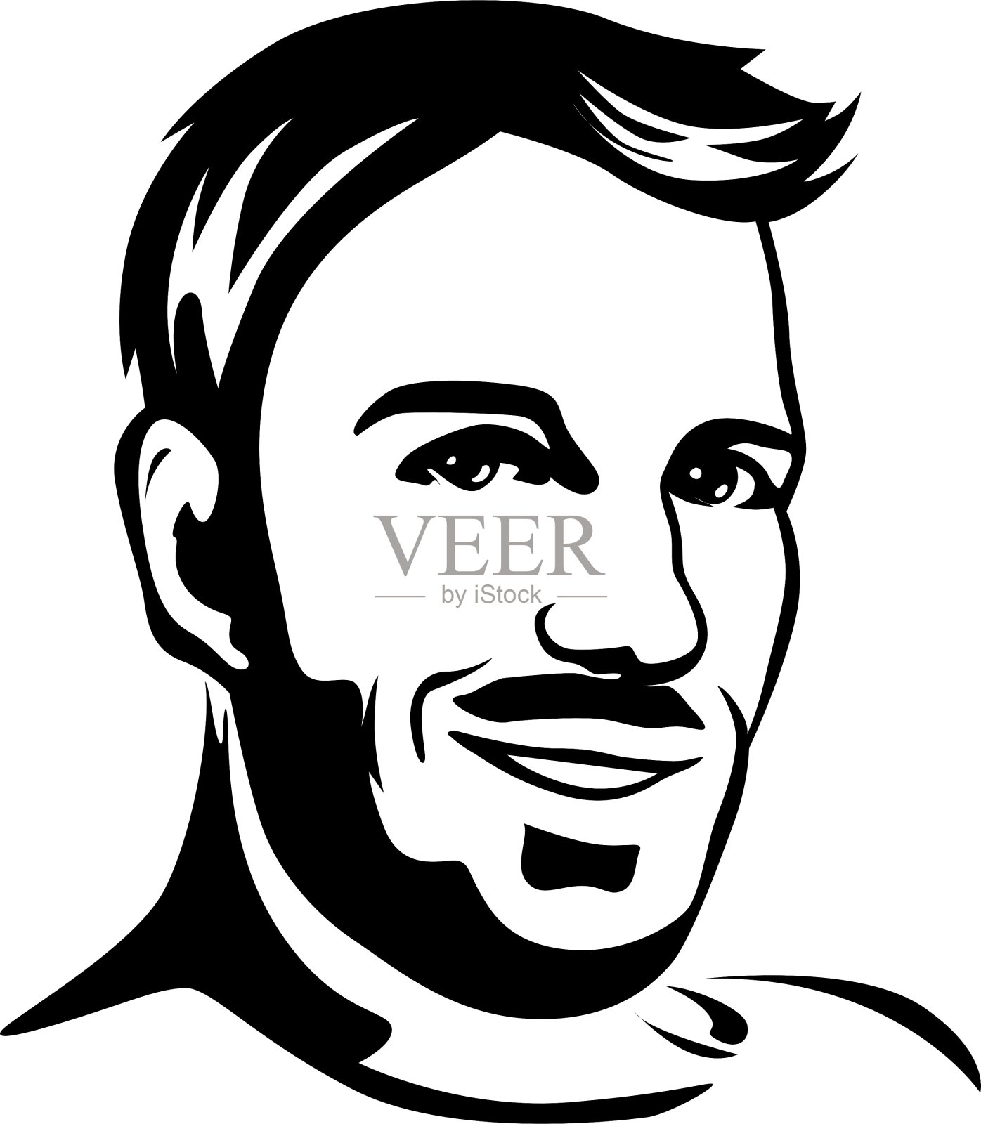 年轻男子的肖像——黑色轮廓插画图片素材