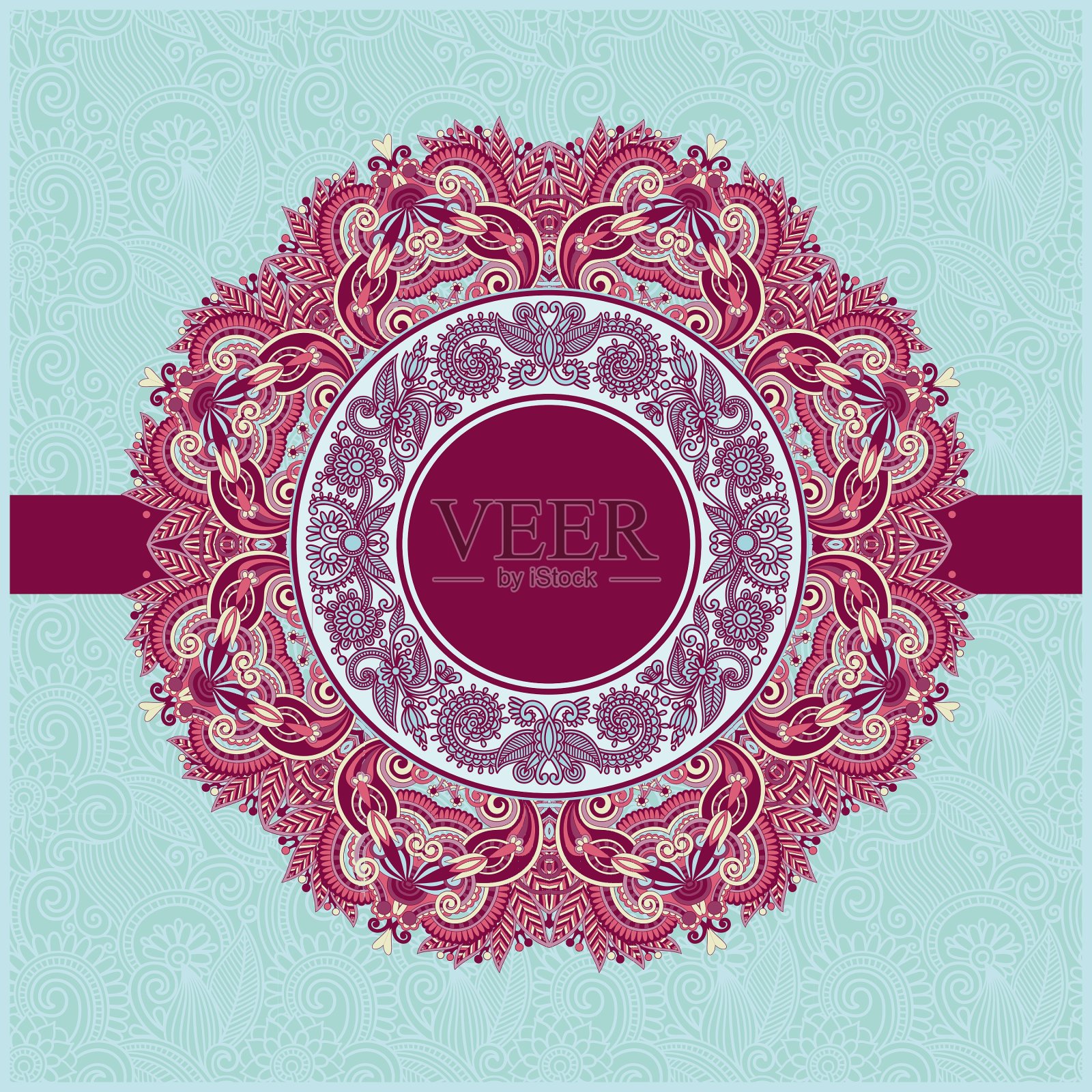 有圆形花背景的装饰性模板插画图片素材