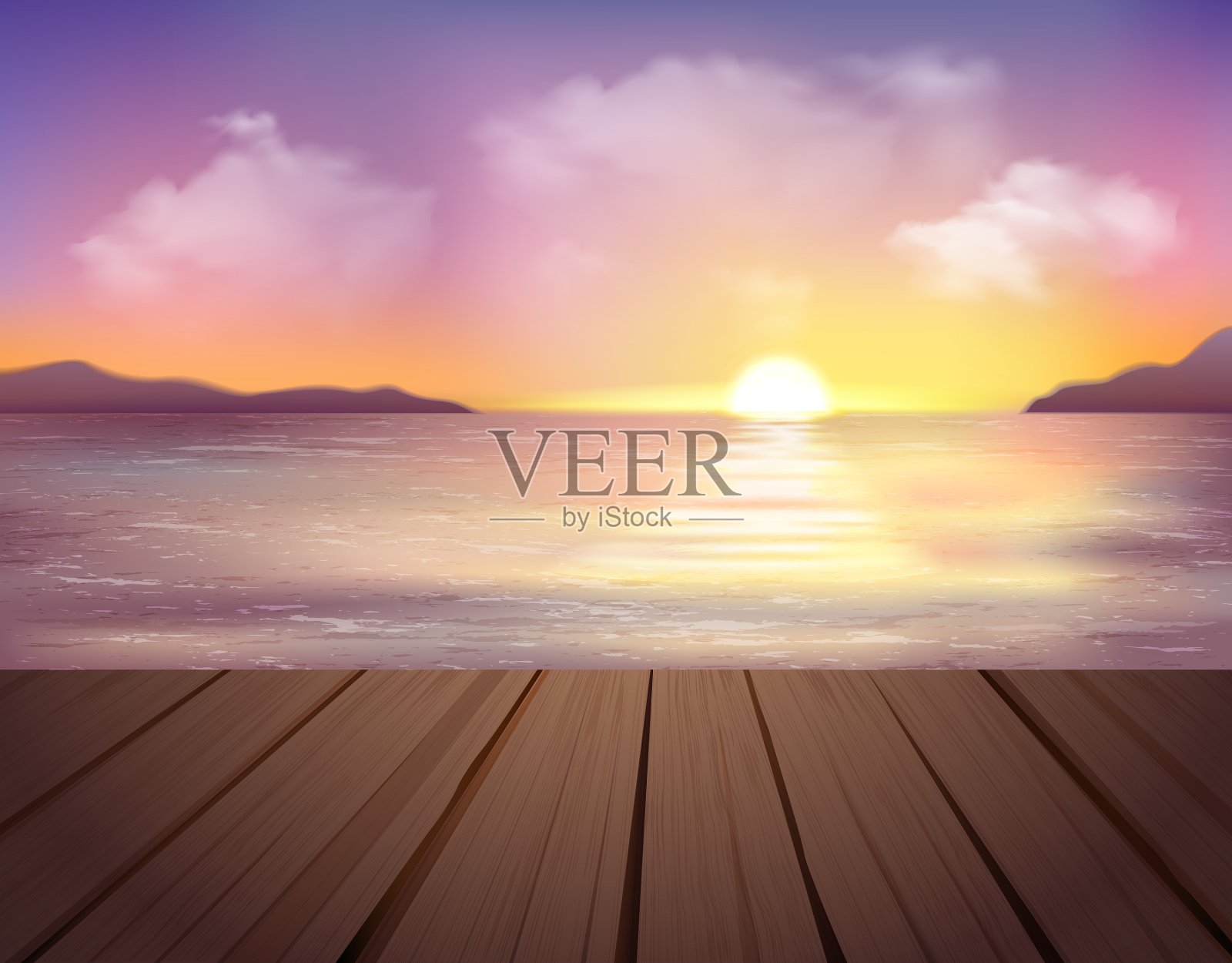 日落与大海背景插画图片素材