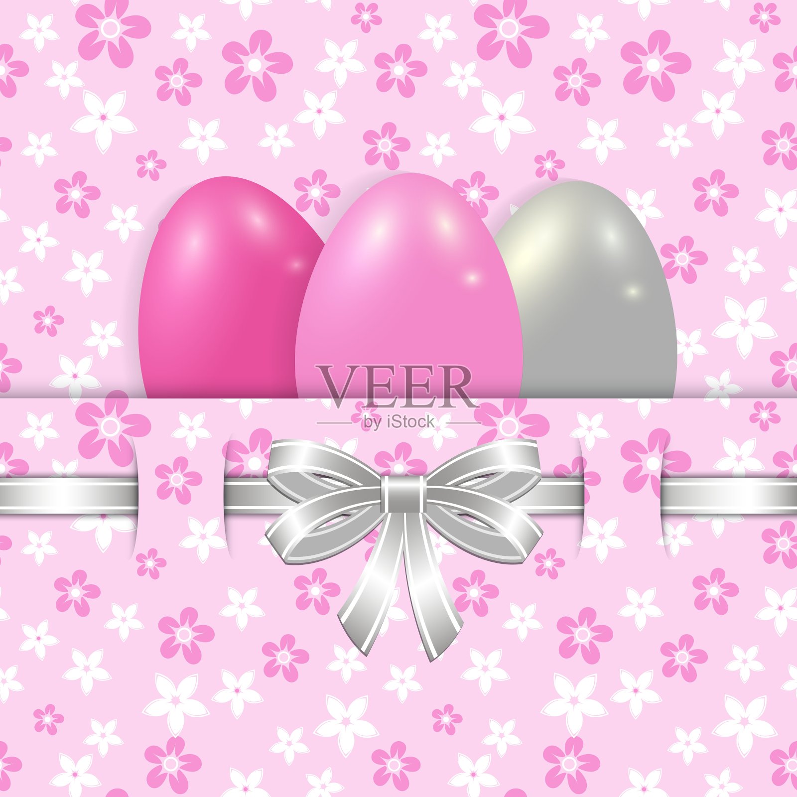 复活节卡片模板与蝴蝶结粉红色插画图片素材