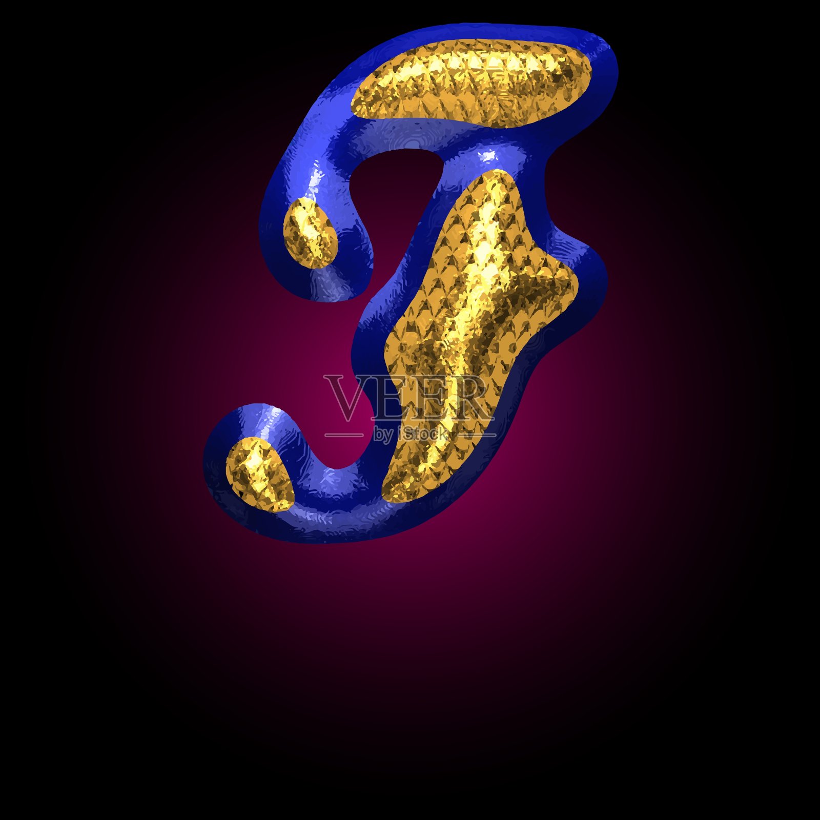 金色和蓝色字母f插画图片素材