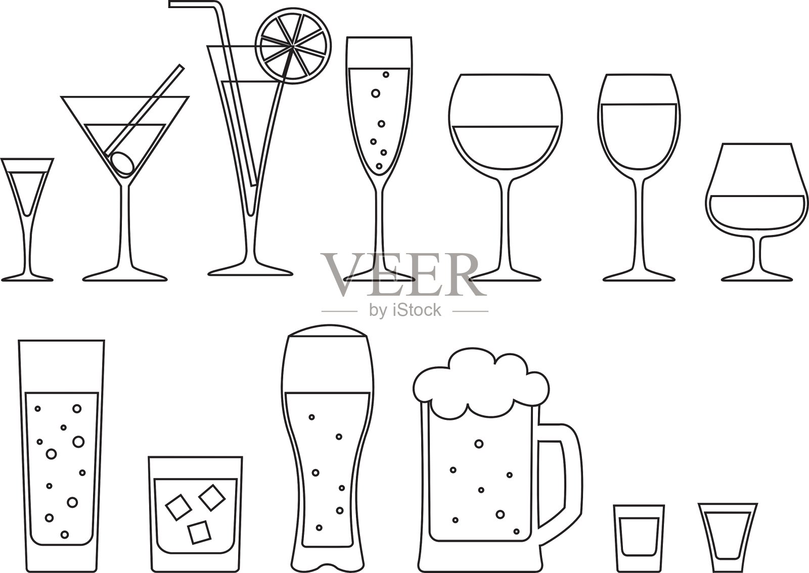 一套满杯的酒杯插画图片素材