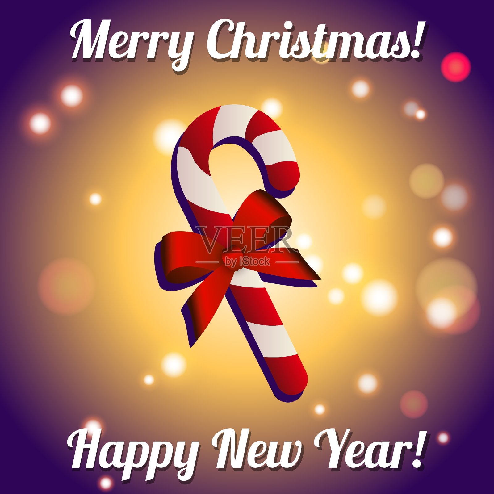 圣诞糖果与弓新年贺卡设计模板素材