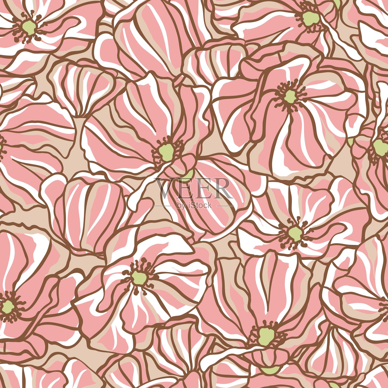 背景与手绘花无缝插画图片素材