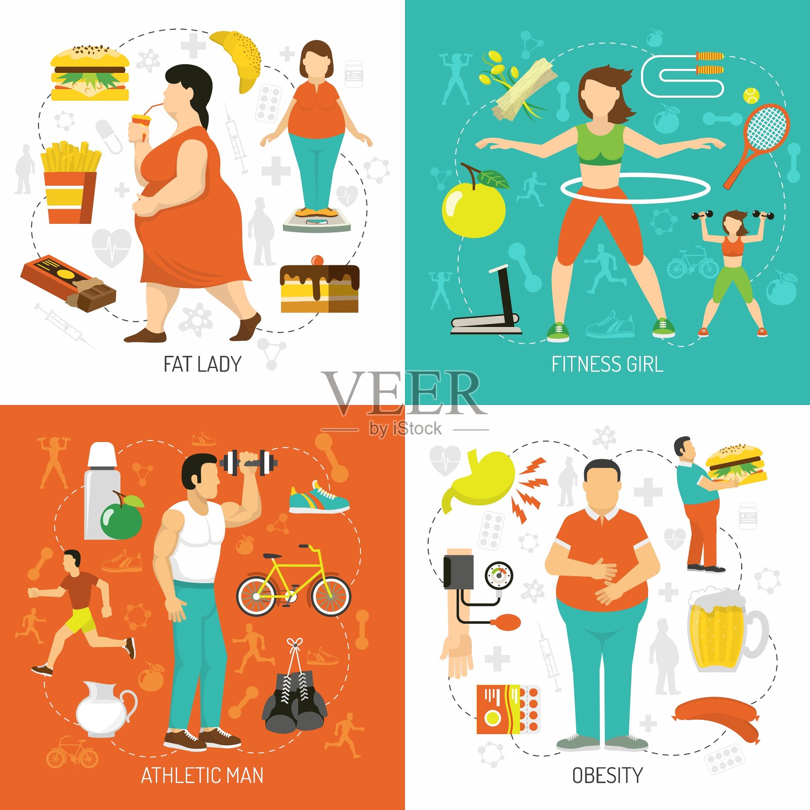 肥胖与健康概念插画图片素材