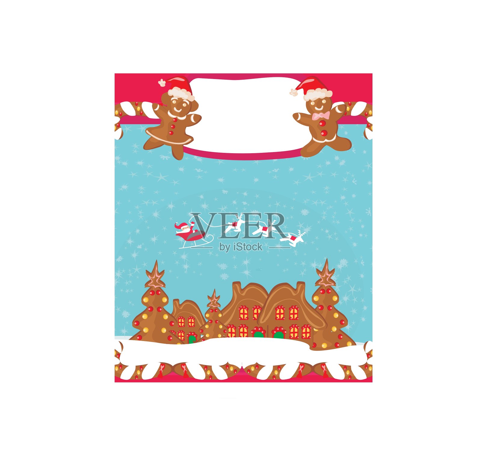 有姜饼和圣诞老人的圣诞卡插画图片素材