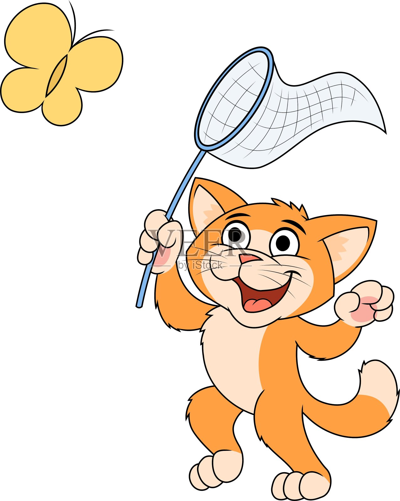 小猫在抓蝴蝶插画图片素材