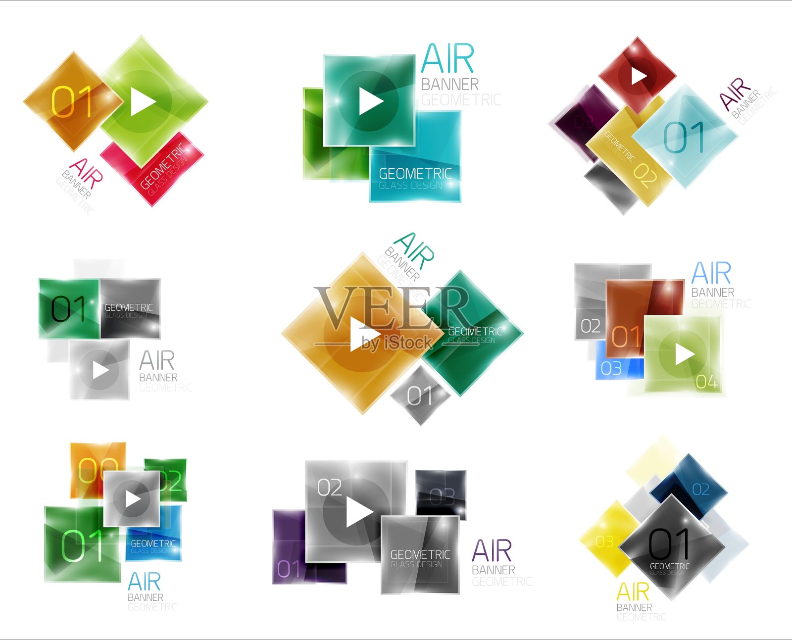 收集多彩的方形网络盒子插画图片素材