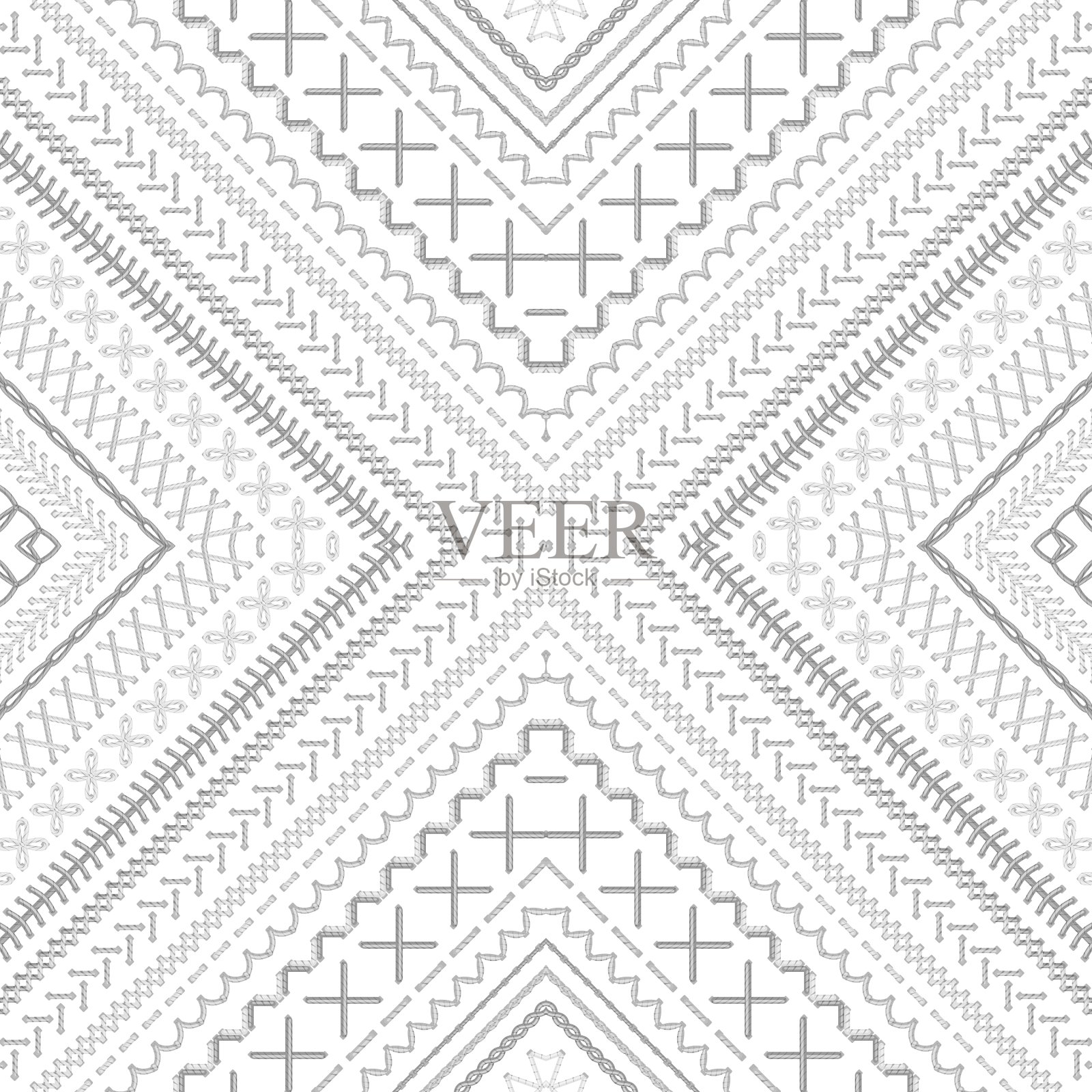 无缝白色部落刺绣图案插画图片素材